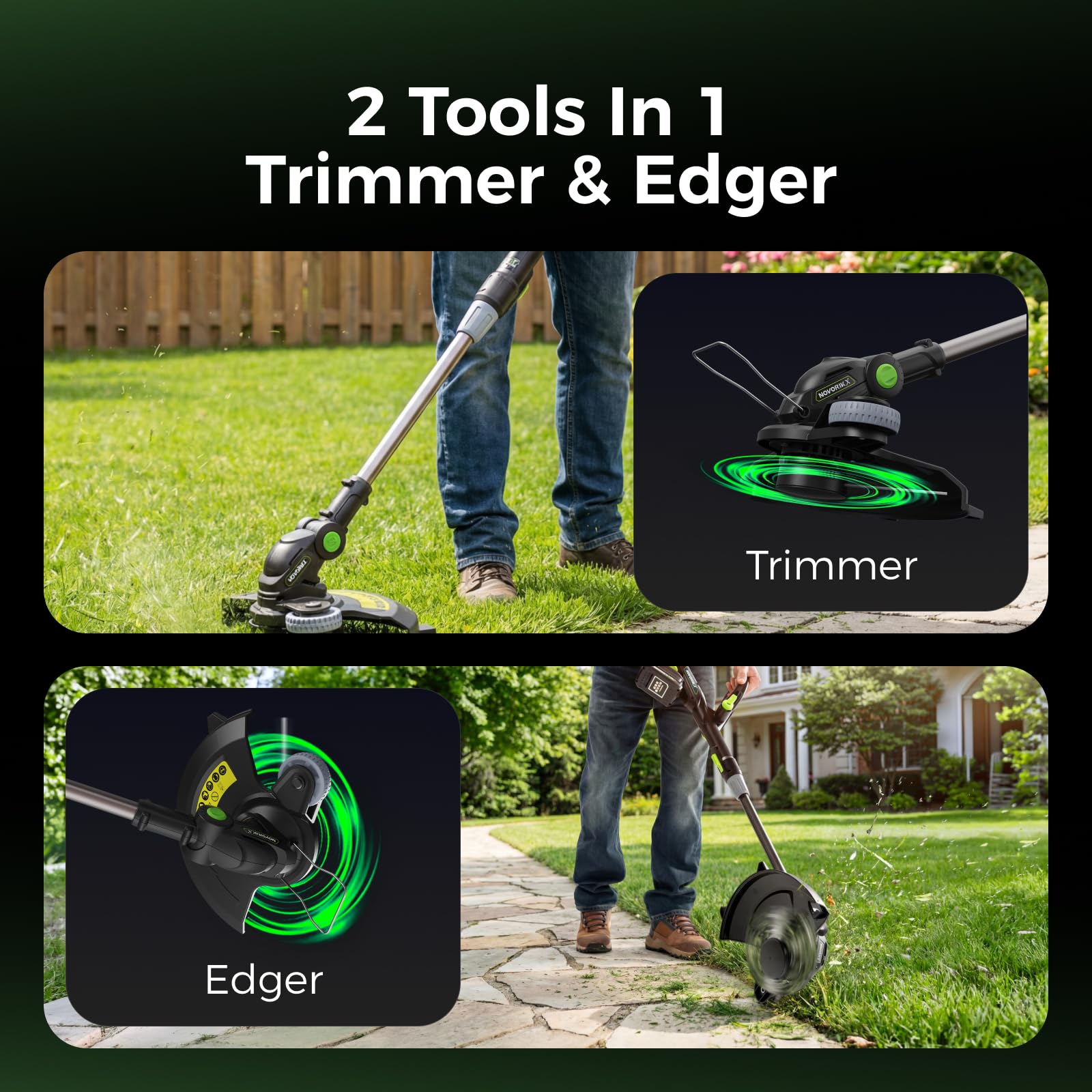 NovorikX 20V Cordless String Trimmer con 2.0Ah Batteria,