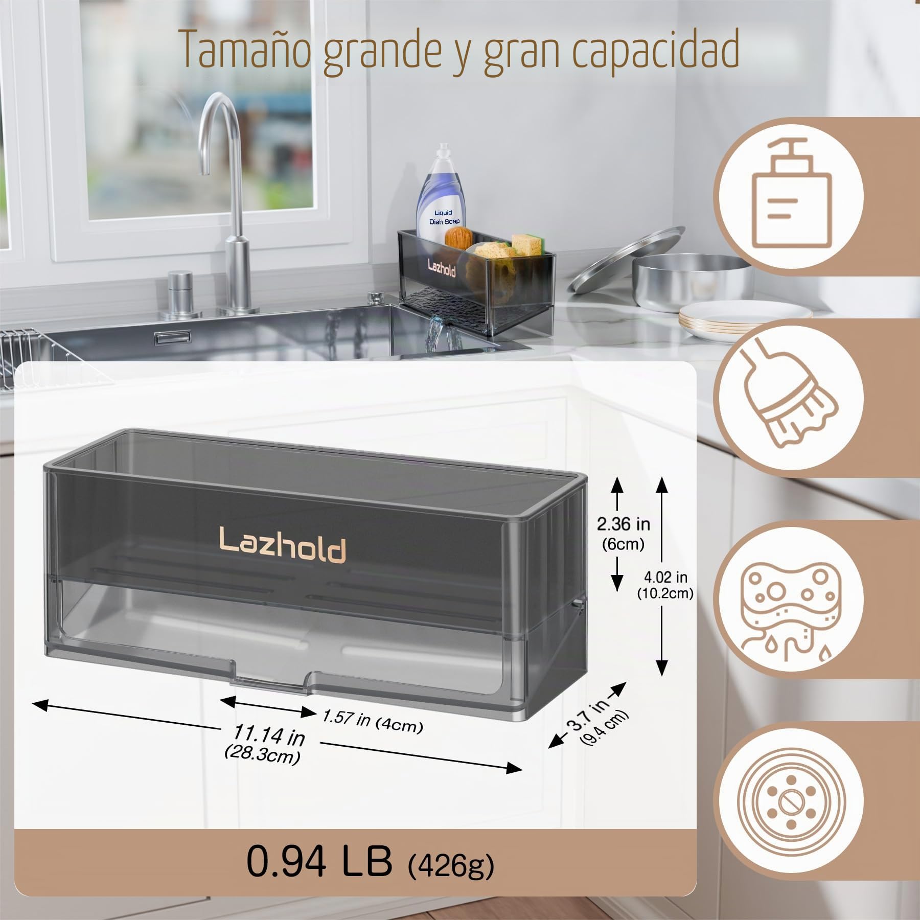 Organizador de Fregadero Cocina de Esponja con Estante Extraíble y Gran Capacidad, Organizador de Fregadero para Baño Cocina Fregadero (Negro)