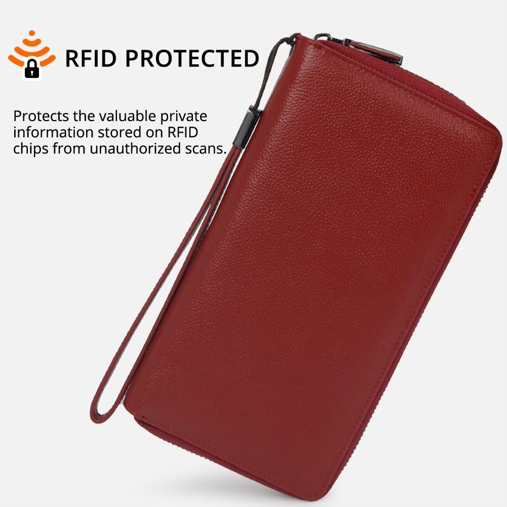 Bveyzi RFID Blocking Purses for Women Real Leather Zip Around Large Travel Mobile Phone Ladies Long Money Purses Wallet - Image 3