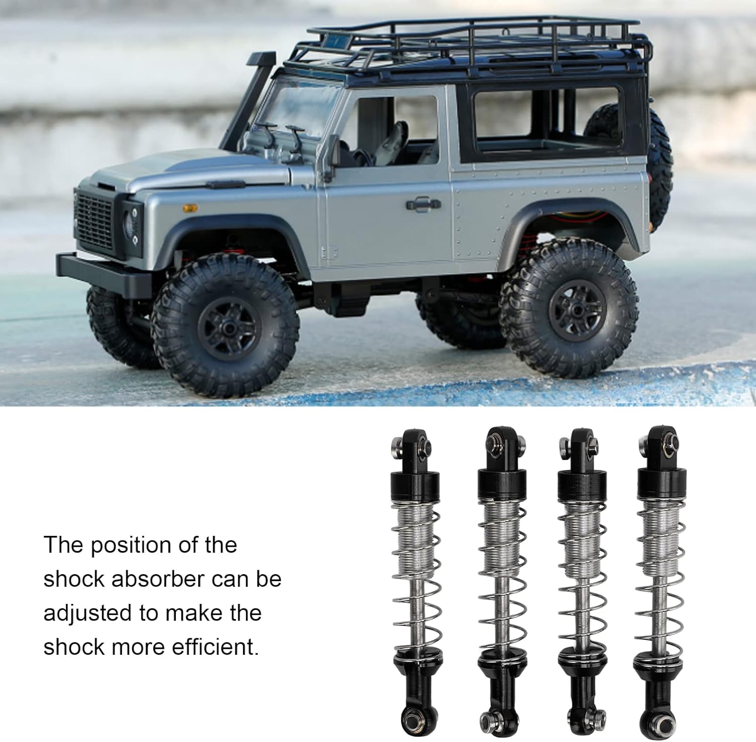 OUKENS RC Shock Absorber Set, 4Pcs Metal Black Adjustable Oil Shocks for 1/18 1/16 RC Crawler, Compatible with TRX4M, WPL C14 C24, MN D90, Axial Capra Upgrade Parts