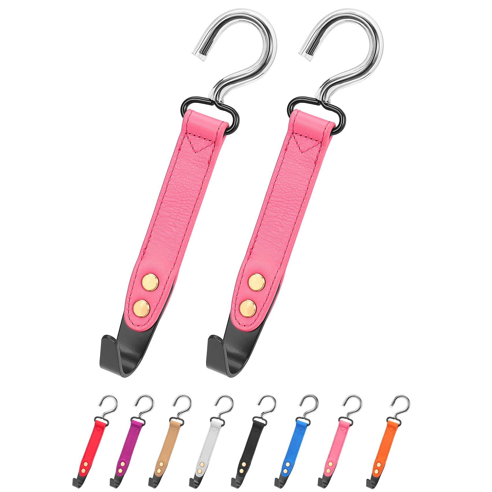 quipudaCar Bag Hooks, 2 Packs Headrest Bracket Car Hook, Genuine Leather Rotatable Car Seat Hooks,For Hanging Purse Handbags Shopping Bags (Pink)