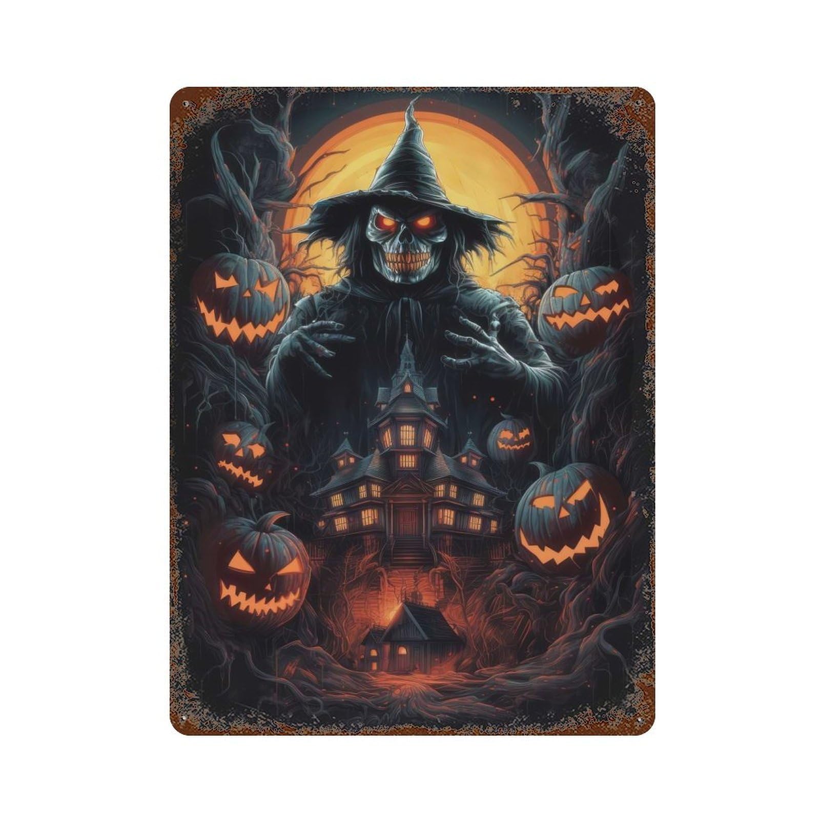Rust Effect Spooky Halloween Weathered Tin Sign 15.7"x11.8", Farmhouse Wall Decor for Farmhouse, Kitchen And Entryway Decor