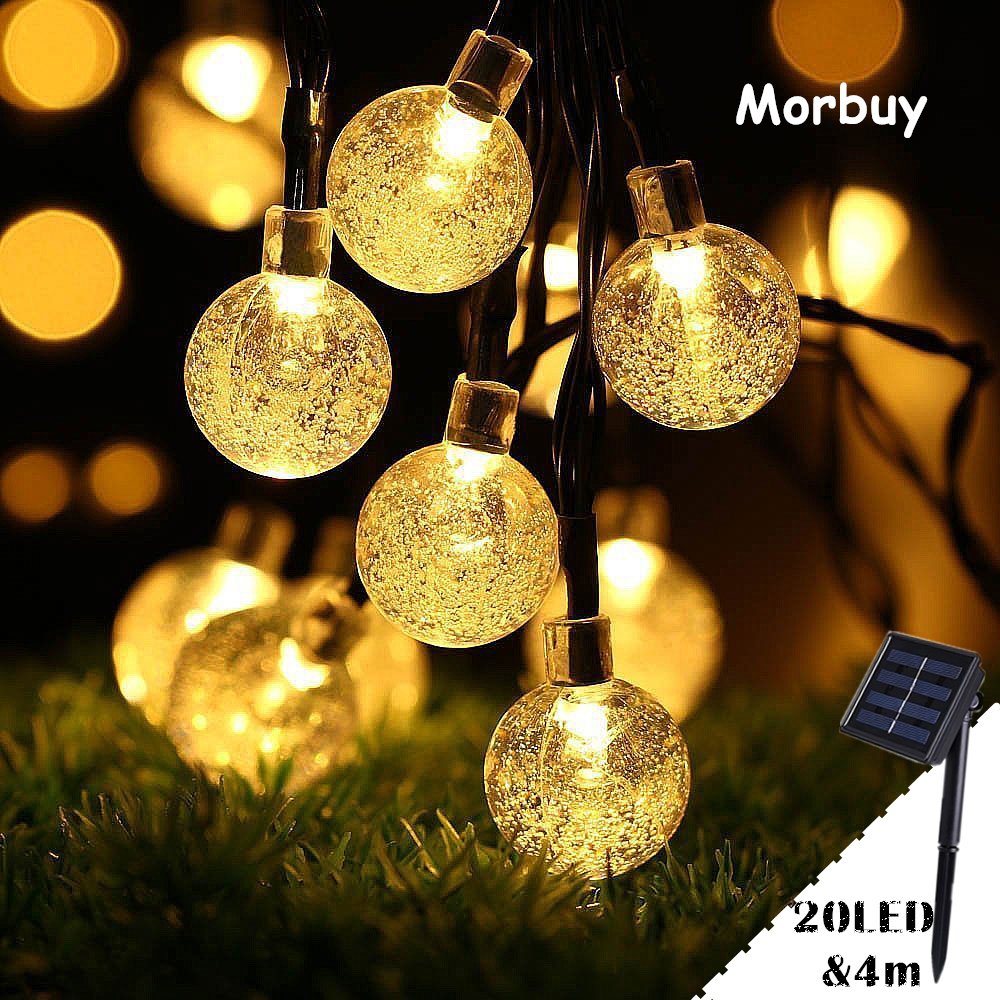 Solar Fairy String lights, Morbuy Outdoor Waterproof 8 Modes Christmas Lights Beautiful Warm White 4m/ 20LED Solar Bulbs String Lights for Home Decoration Christmas Ambiance Lighting Wedding Party De