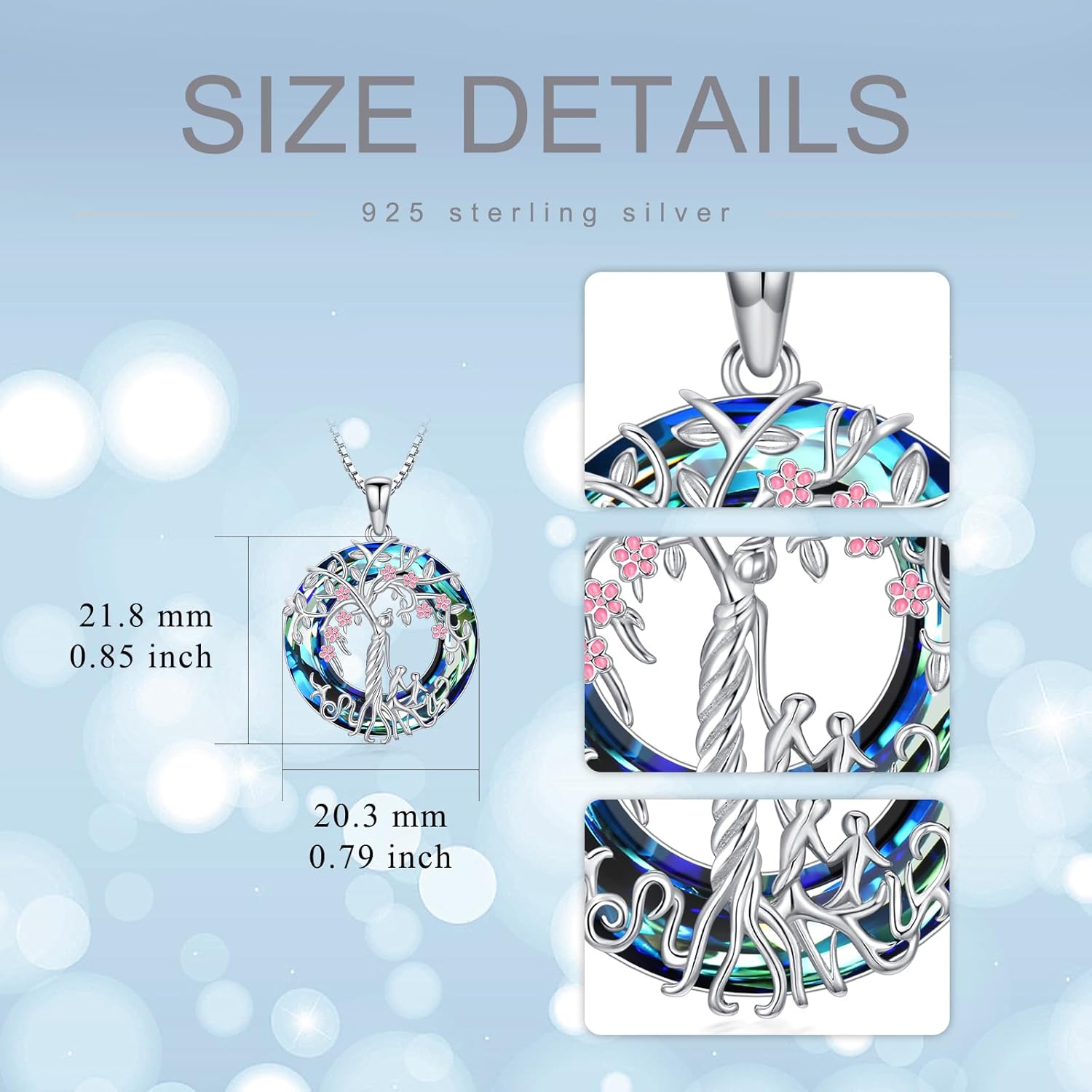 Tree of Life Necklace 925 Sterling Silver Sister Necklace Mother and 1 to 3 Sons or Daughters Pendant Family Tree Crystal Jewelry Gifts for Women Mother Grandma Birthday Christmas