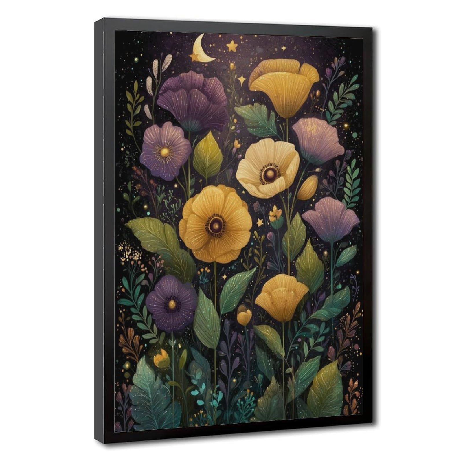 Bareronor Black Celestial Wildflower Canvas Poster Bedroom Decor Landscape Office Room Decor Gift 16" L X 24" W