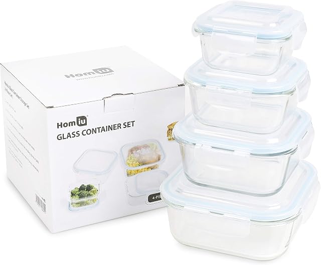 Homiu Glass Food Storage Container with Lid Impact Resistant Airtight Leak-Proof