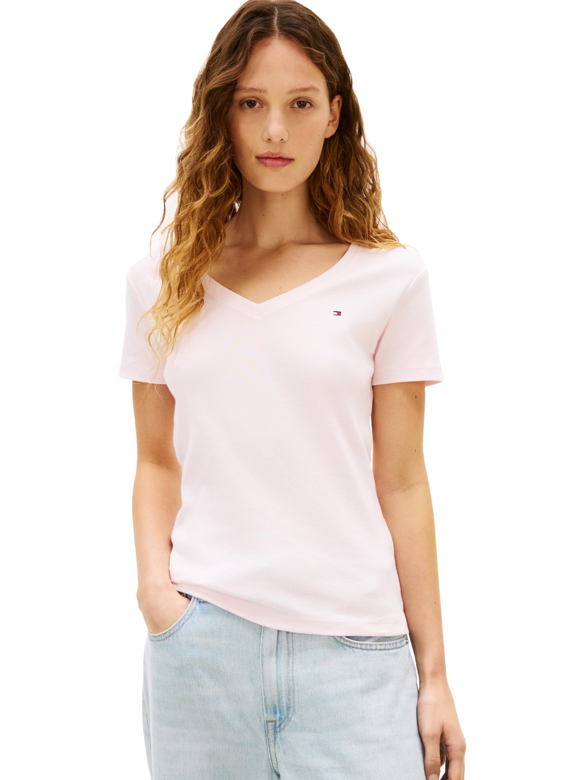 

                                                    Tommy Hilfiger Women's Ribbed Slim V-Neck T-Shirt,