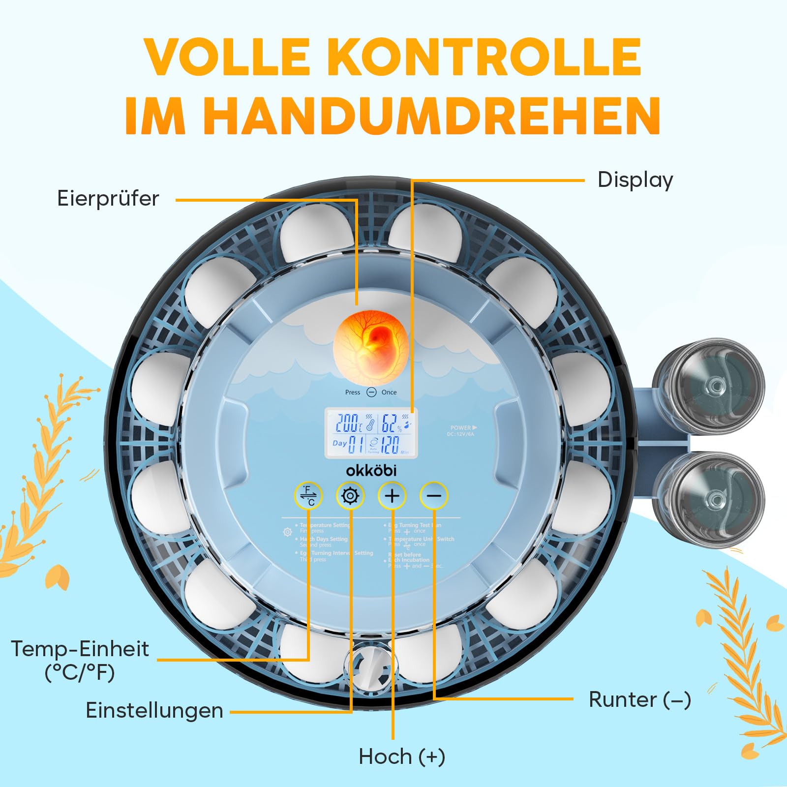 E18 Brutautomat für 18 Eier Vollautomatisch mit automatischem Wenden