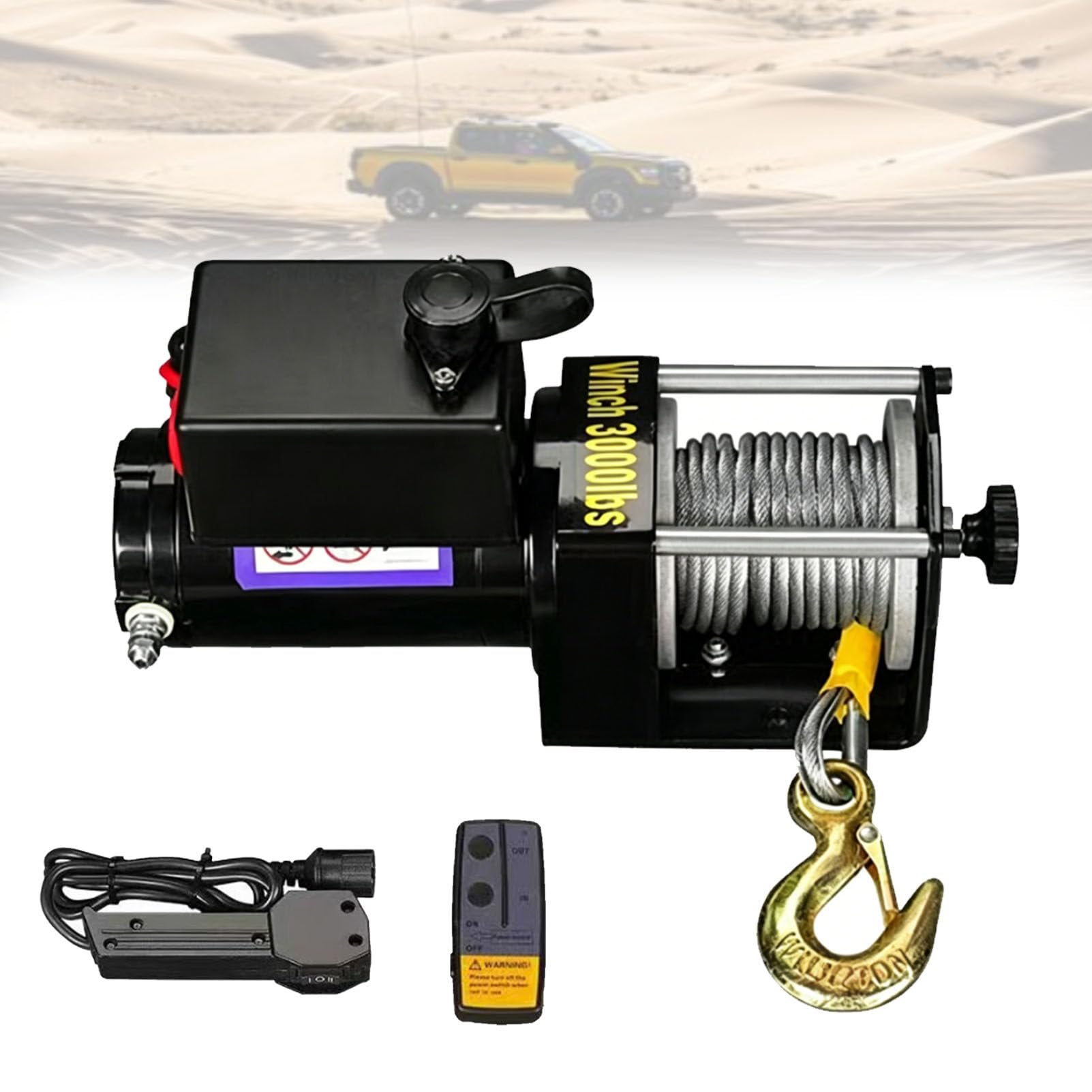 Cabrestante Eléctrico De 4500 Libras, Cabrestante De Rescate De Alta Resistencia Con Mando a Distancia Inalámbrico Y Controlador Con Cable, Cable De Acero Para Remolque Todoterreno 12V-3000lbs