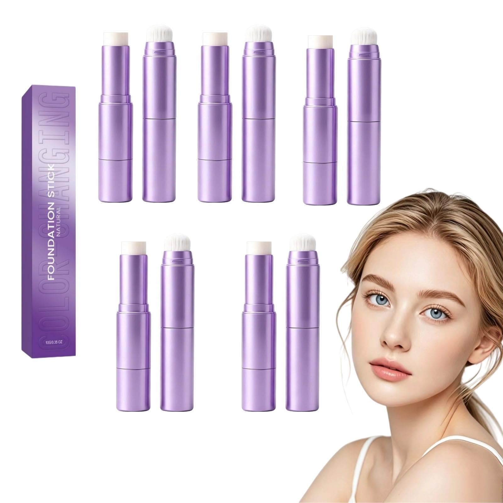 Stick Korean Self-Adapting Foundation - Fondazione 2-in-1 con pennello, lunga lasting, copertura completa e effetto naturale per tutti i tipi di pelle (naturale)