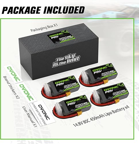 Miniatura 6 de OVONIC 4S Lipo Batería 80C 450mAh 14.8V Lipo Batería con conector XT30 para RC FPV Racing Drone Quadcopter (4 paquetes)