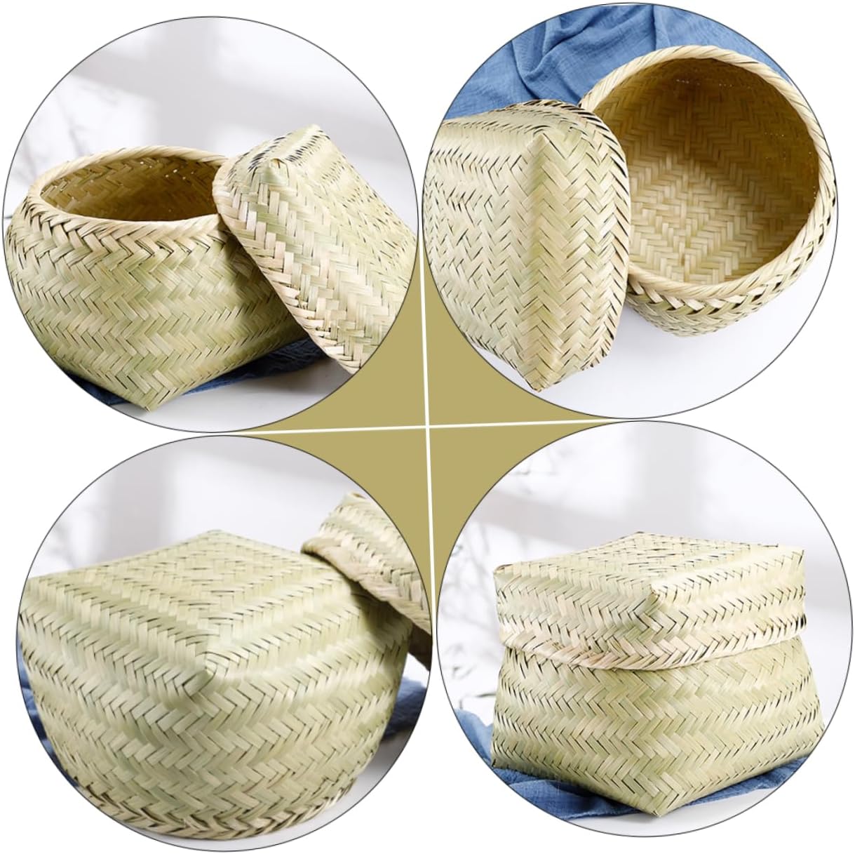 ULTECHNOVO 1pc Bread Baskets for Serving Bamboo Woven Lid Hanging Storage Bread Proofing