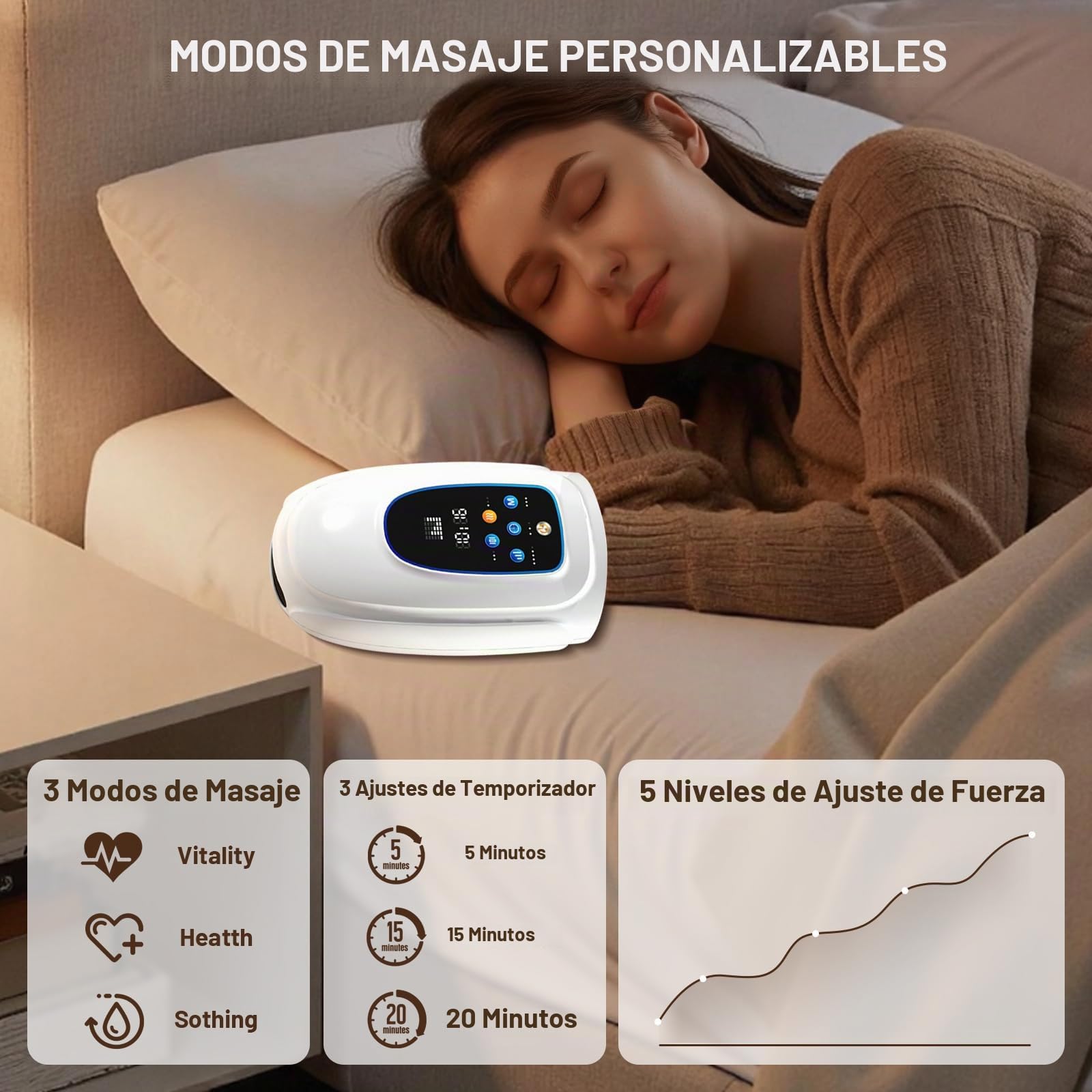 Masajeador eléctrico de mano, masajeador de mano inalámbrico | 3 modos de masaje, 5 niveles de intensidad, masajeador de mano portátil con pantalla táctil, regalo para mujeres y hombres