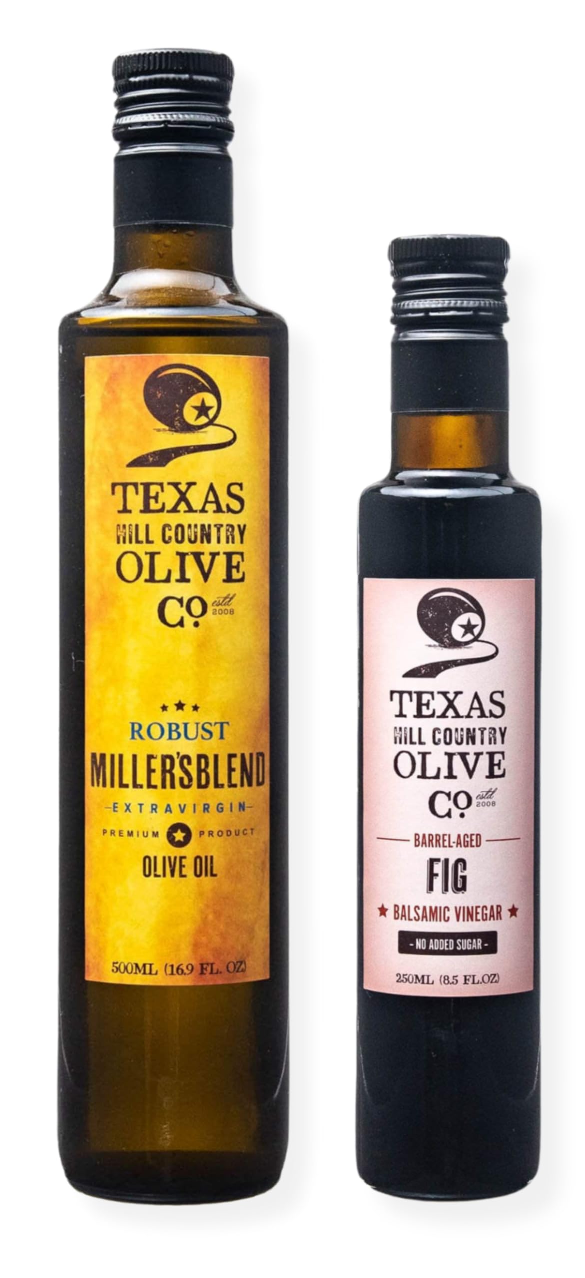Olive Oil and Balsamic Vinegar Salad Set (Texas Miller's Blend Extra Virgin Olive Oil 500ml, Fig Balsamic Vinegar 250ml)