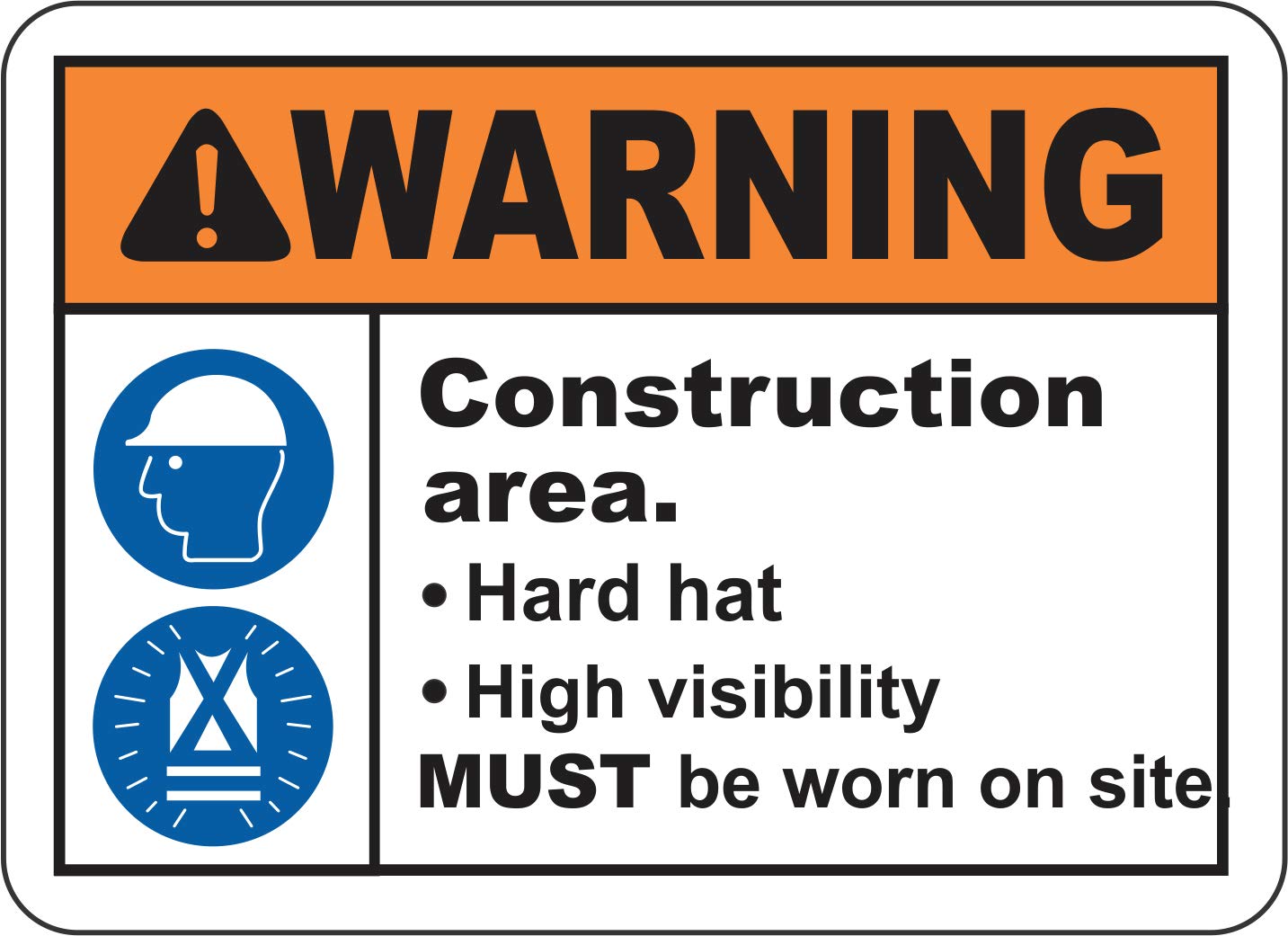 INDIGOS UG - Pegatinas - Seguridad - Advertencia - Construcción Area PPE Sign 254 mm x 177 mm - Decal for Office - Oficina - Empresa - Escuela