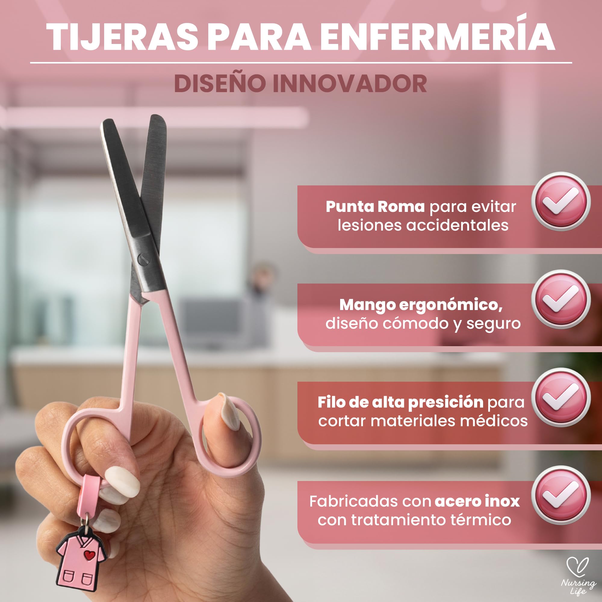 Nursing Life - Forbici infermieristiche con punta arrotondata | Ideali per il portaforbici infermieristico in caso di emergenza, punta arrotondata professionale, pronto soccorso (rosa)