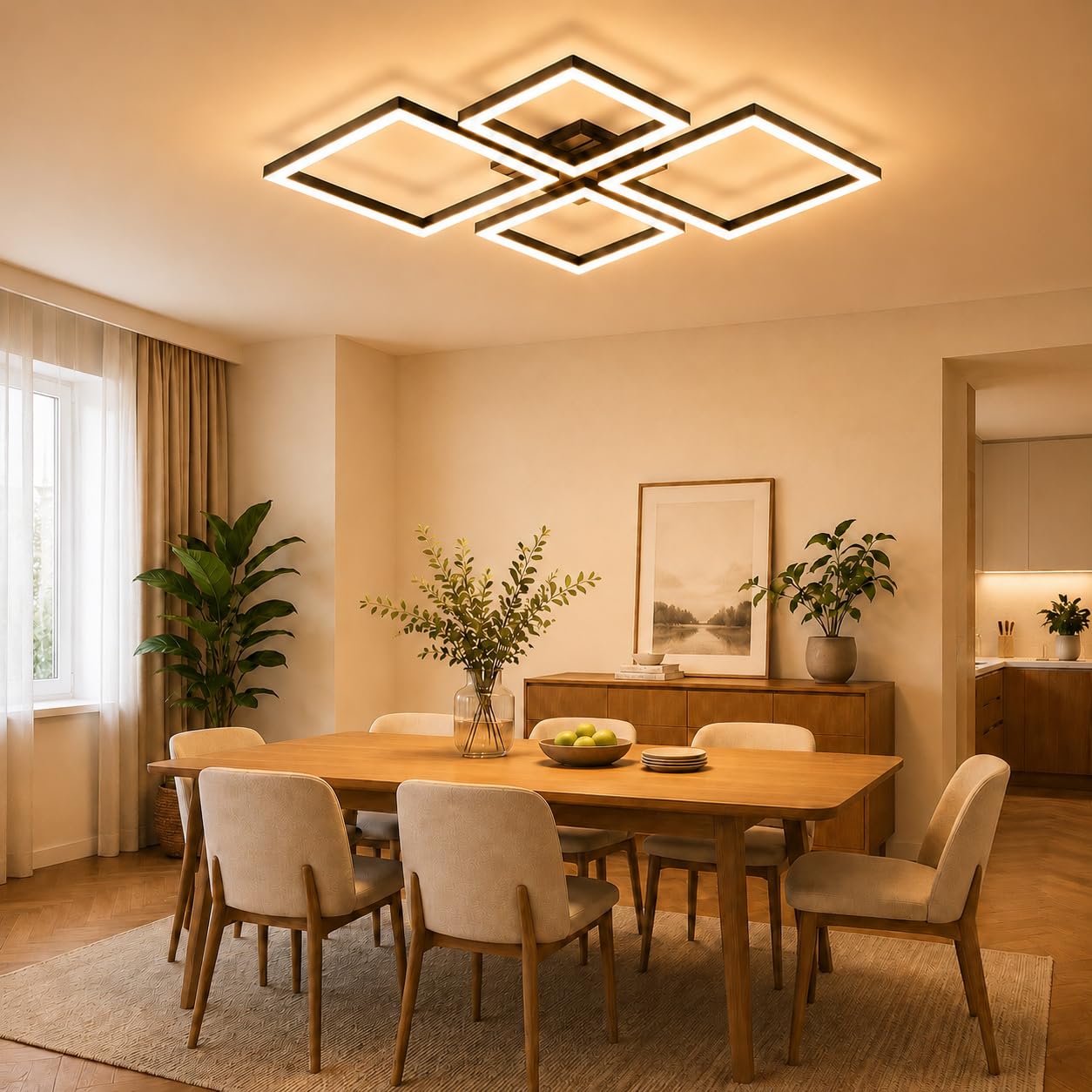 ZMH LED Deckenleuchte Wohnzimmer Deckenlampe 66CM Schwarz Wohnzimmerlampe | Modern Design Schlafzimmer 3000K Warmweiß Schlafzimmerlampe in Holzoptik Deckenbeleuchtung für Küche Esszimmer Arbeitszimmer