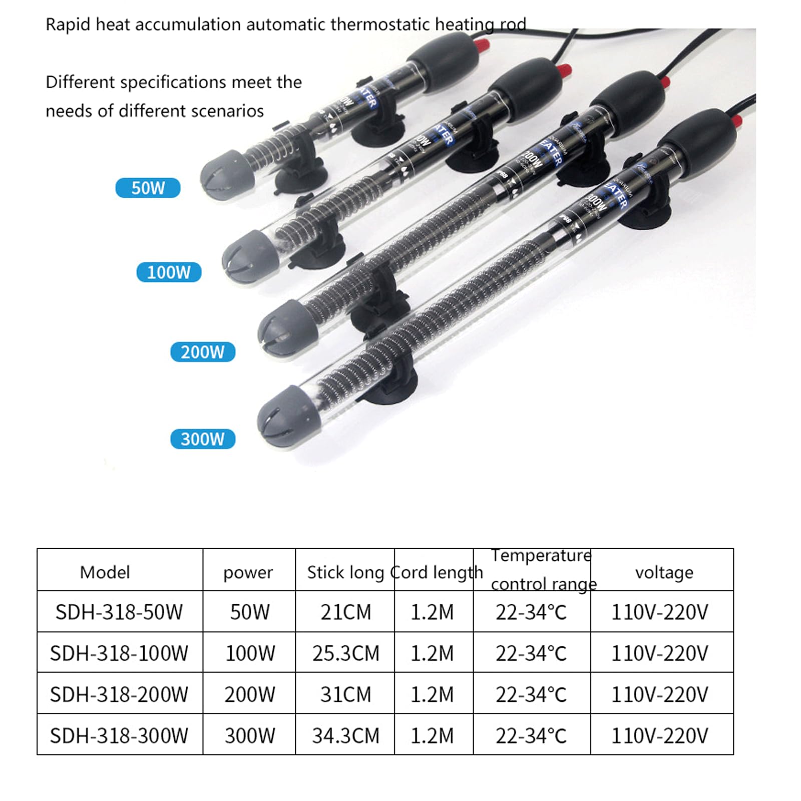 Termostato Automatico per Acquario con Barra riscaldante per Acquario, Diverse specifiche tra Cui Scegliere, 50 W (50 W)