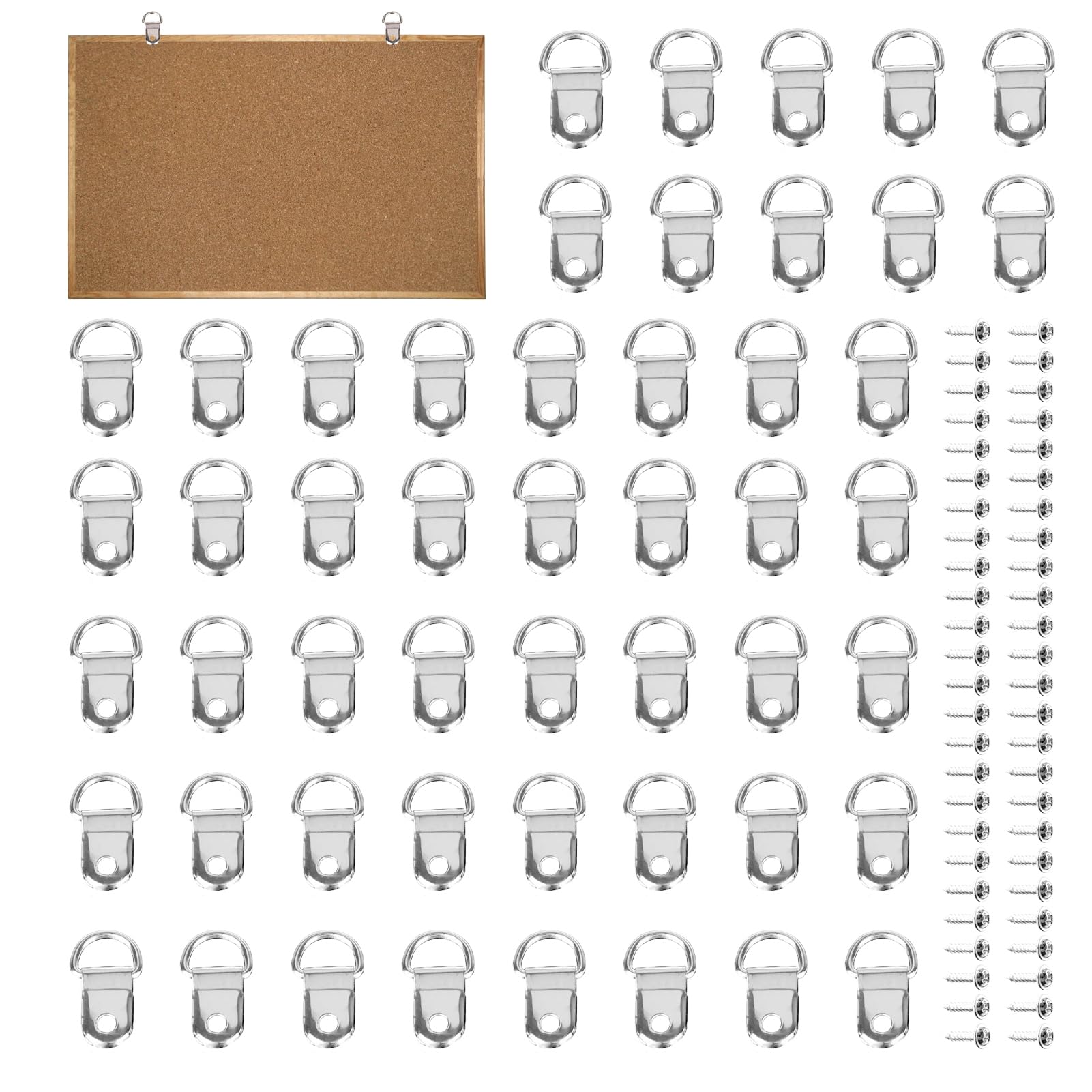 Tharvolex 50 Sets Heavy Duty D Rings with Screws – Strong Metal Wall Hooks for Photos/Art/Mirrors, Includes Adjustable Frame Hangers & Hardware