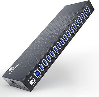 USB 3 0 Hub - 16 Ports Powered USB Hub - Desktop USB Expander Hub - up to 5Gbps High-Speed USB Splitter for Multiple Devices - Aluminum Alloy Multiple USB Hub w/AC Adapter for Laptop Phone Tablet PC
