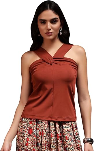 Trend Arrest.ed Women's Front Twist Strap Top | Statement Knot Neckline | Sleeveless Fitted Tank