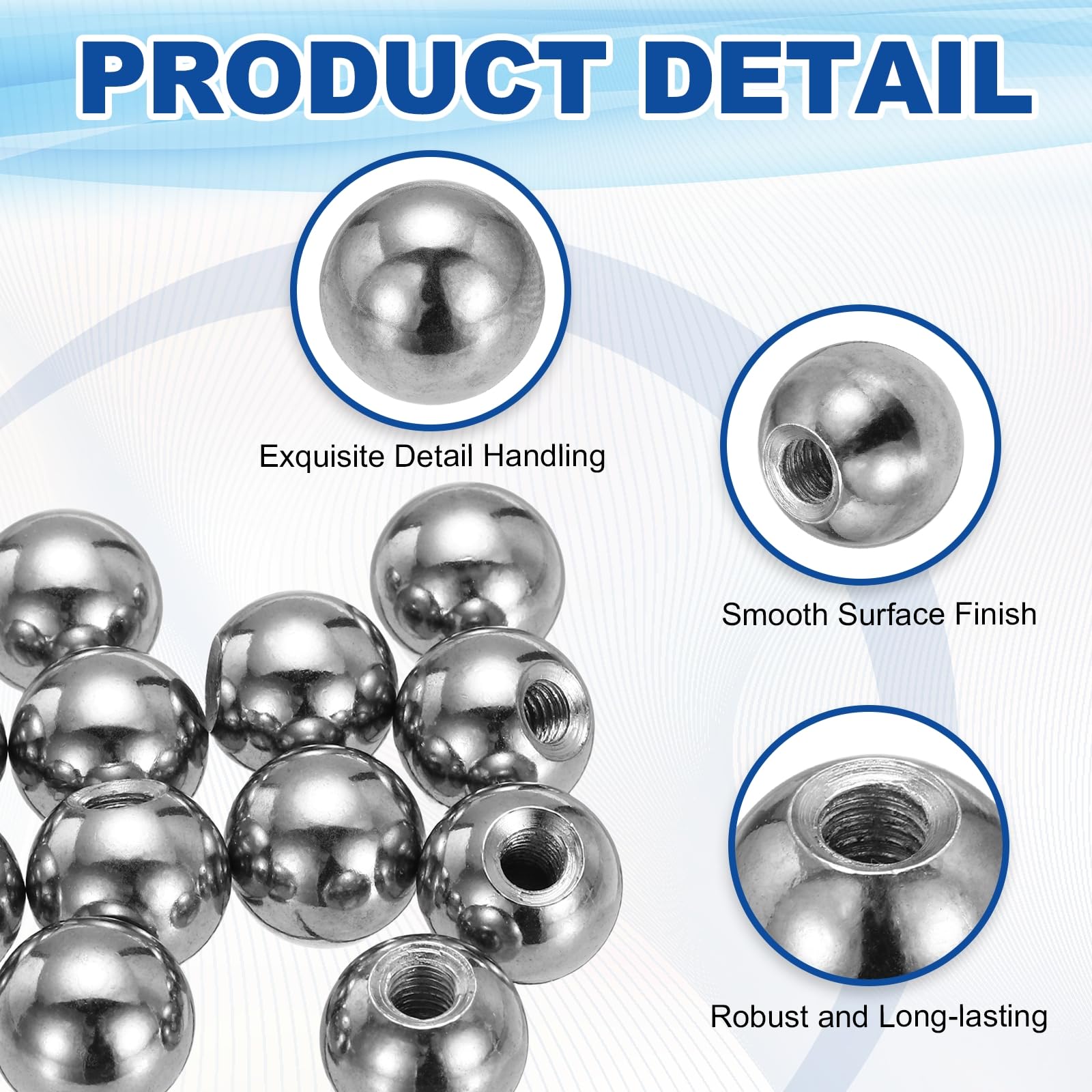 sourcing map 12 pomelli filettati a sfera M4 x 12 mm, in acciaio al carbonio, dadi a sfera, dadi a sfera, tappi per viti, decorazioni per lampade per illuminazione progetti fai da te, argento