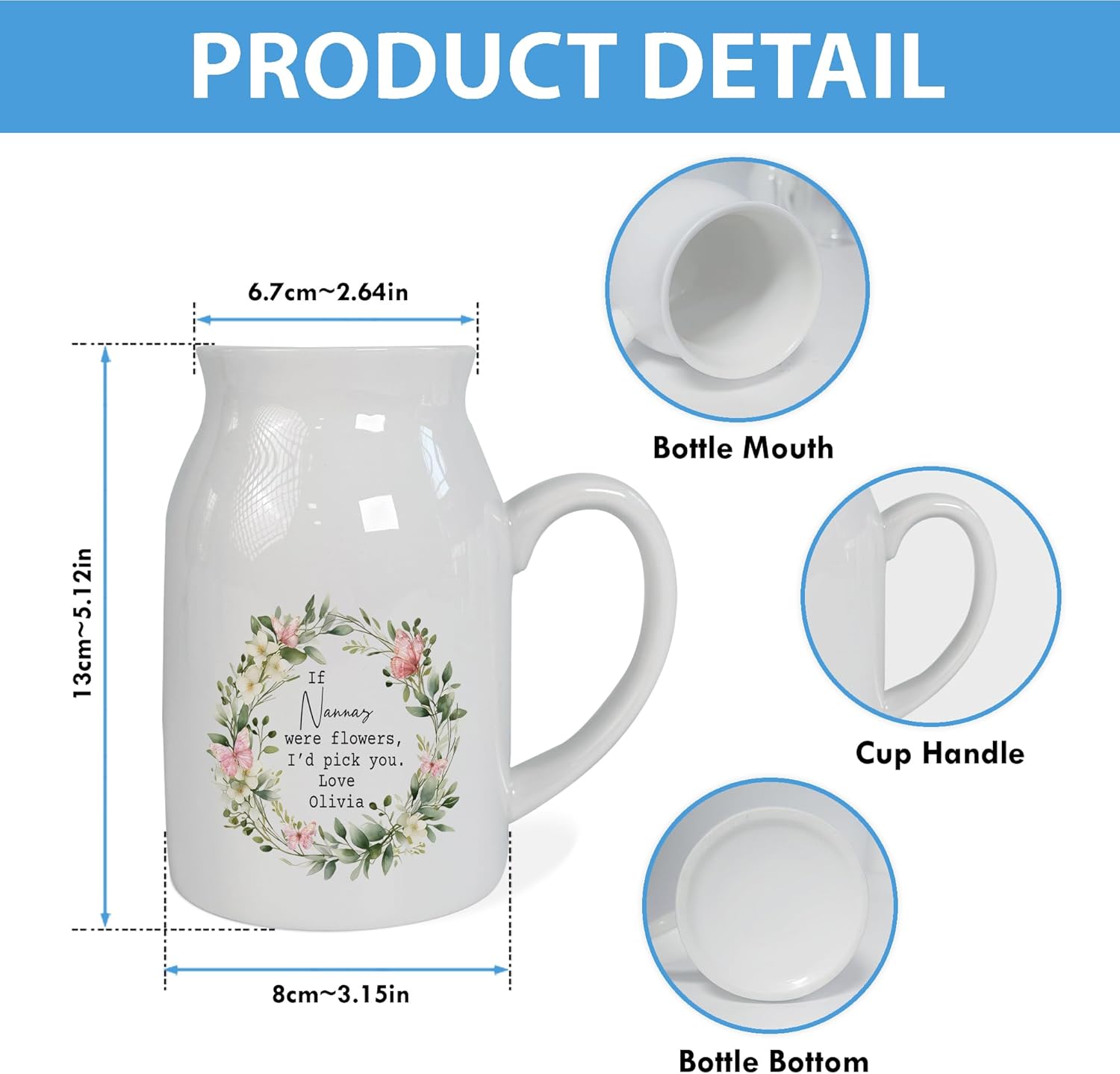 Custom Grandma Flower Vase - Personalised If Nanas were Flowers I'd We'd Pick You, Nanny Gifts, Grandma Gift, Wildflower Floral Vase, Grandmother Gift Nanna, Gift for Mother's Day