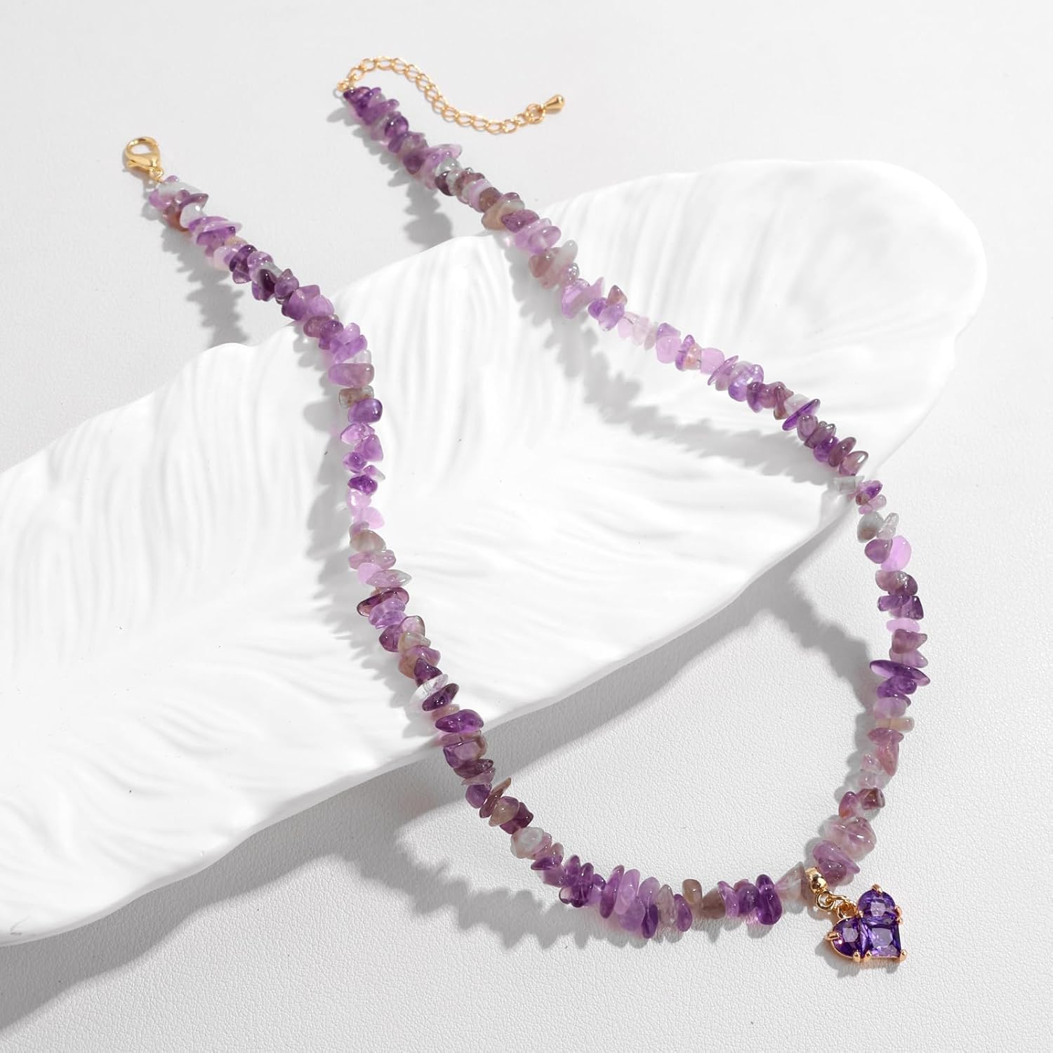 GolbalJew Healing Crystal Beaded Necklace Stone Chips Beads Heart Pendant Choker Necklaces for Women Gemstone Jewelry Gifts - Image 5
