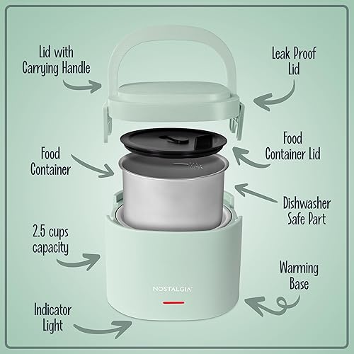 Miniatura 3 de Nostalgia Lonchera eléctrica portátil de 20 onzas, tamaño de viaje, capacidad de 2.5 tazas para sopa, chile y sobras, tapa sellada de silicona a