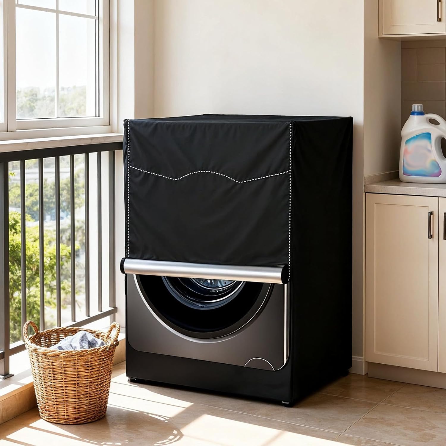 2 Pack Black Washer and Dryer Covers Fit for Most 7.5-12 kg Front-loading Machine, Waterproof and Dust Proof Washing Machine Cover/Dryer Cover, W27”x D33”x H39”