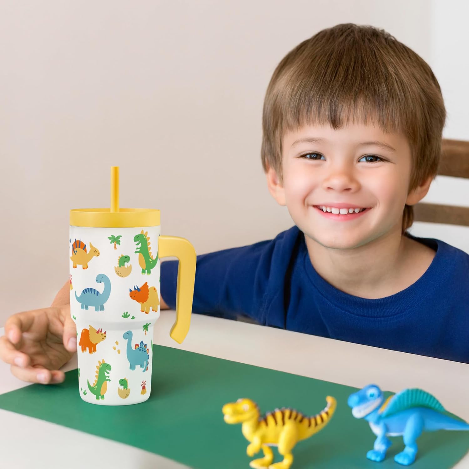 Dinosaur Tumbler 20oz with Handle and Silicone Straw Lid for Kid, Insulated Stainless Steel Cup, Gift for Kids Boys, Gifts Idea for Birthday Christmas Back to School - Image 7