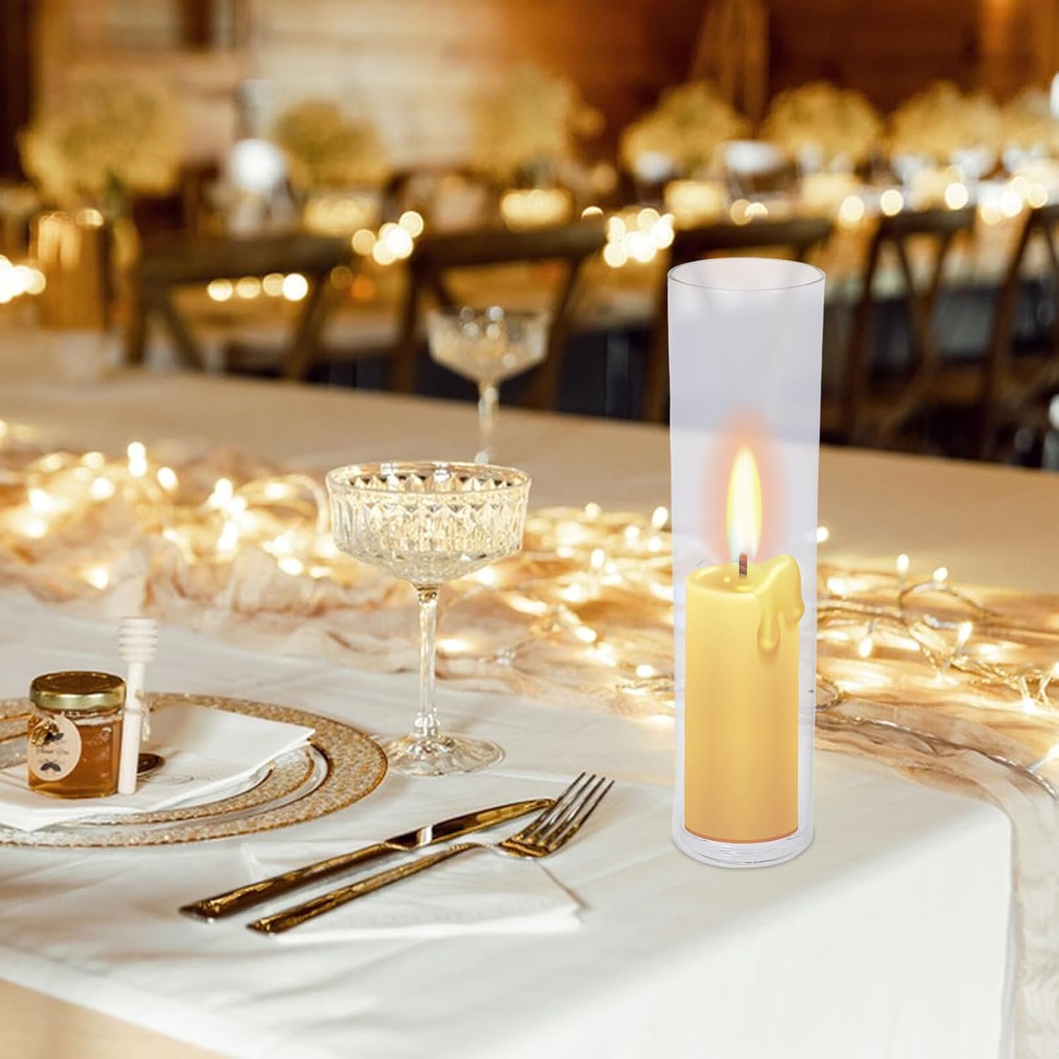 Lurrose Glass Hurricane Candle Holders with Windproof Cylinder Sleeves for Tapered Candles Candlestick Stand with Base Stylish Wedding Birthday Party Decor Ornament