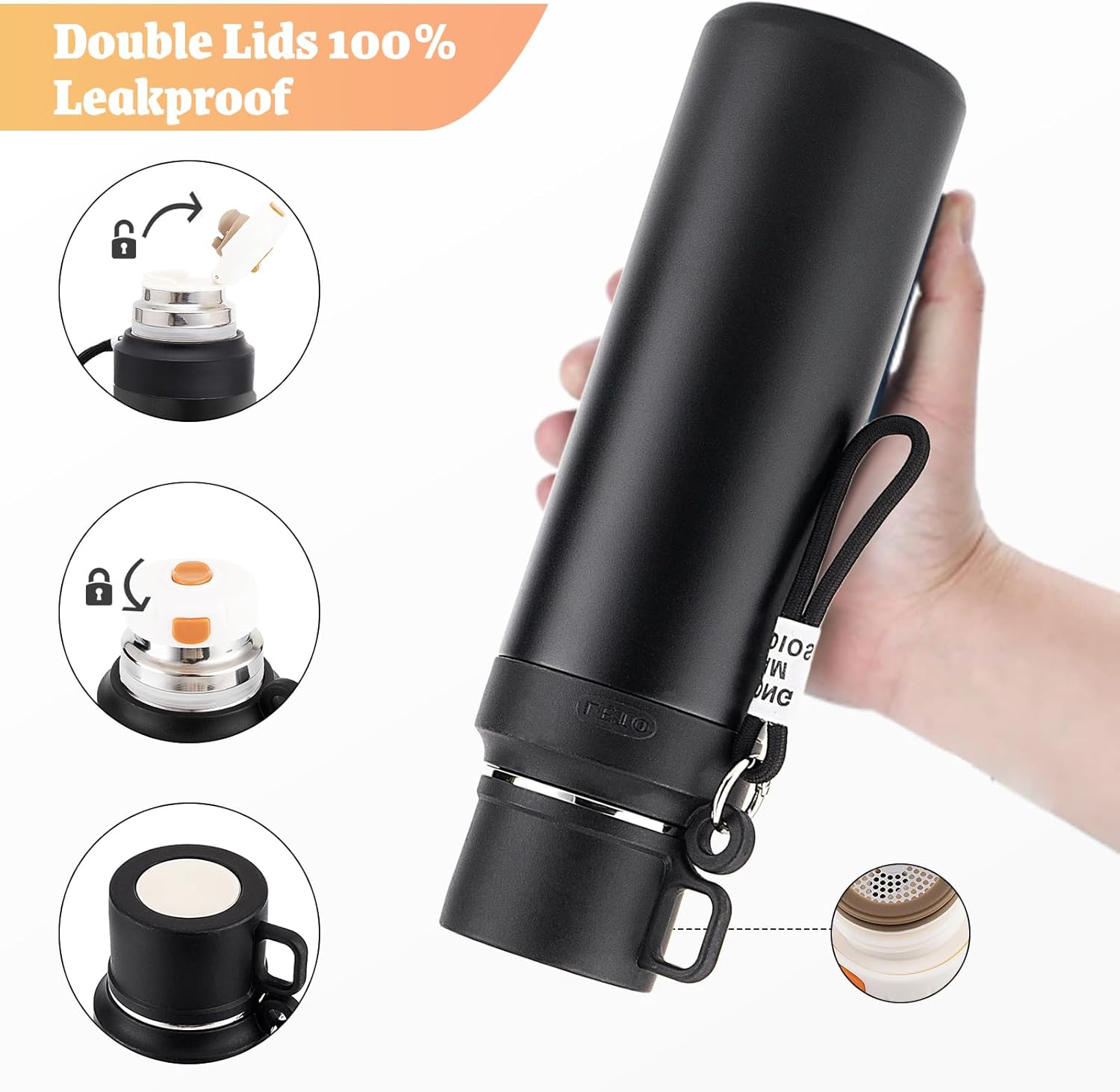 Stainless Steel Insulated Bottle, Vacuum Insulated Water Bottle, Vacuum Insulated Bottle for hot and cold coffee drink water, 24-Hrs Insulation Commute Travel (Black,1000ml) - Image 6