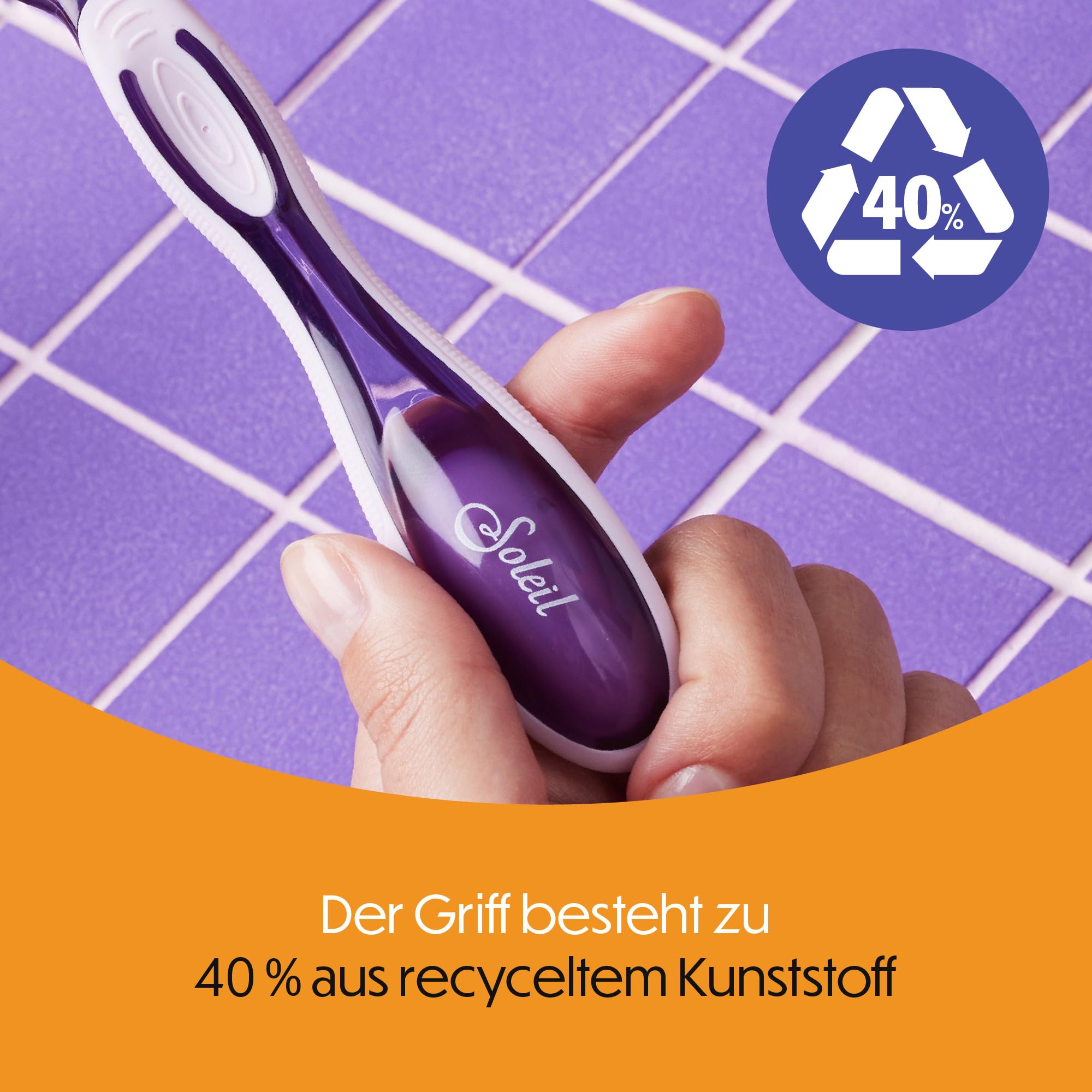 Bic Click 5 Soleil maszynka do golenia do wielokrotnego napełniania, 40% plastikowy uchwyt z recyklingu z gumowym uchwytem, 10 wkładów z 3 ostrzami, pasek smarujący - zestaw 1+10 sztuk, fioletowa