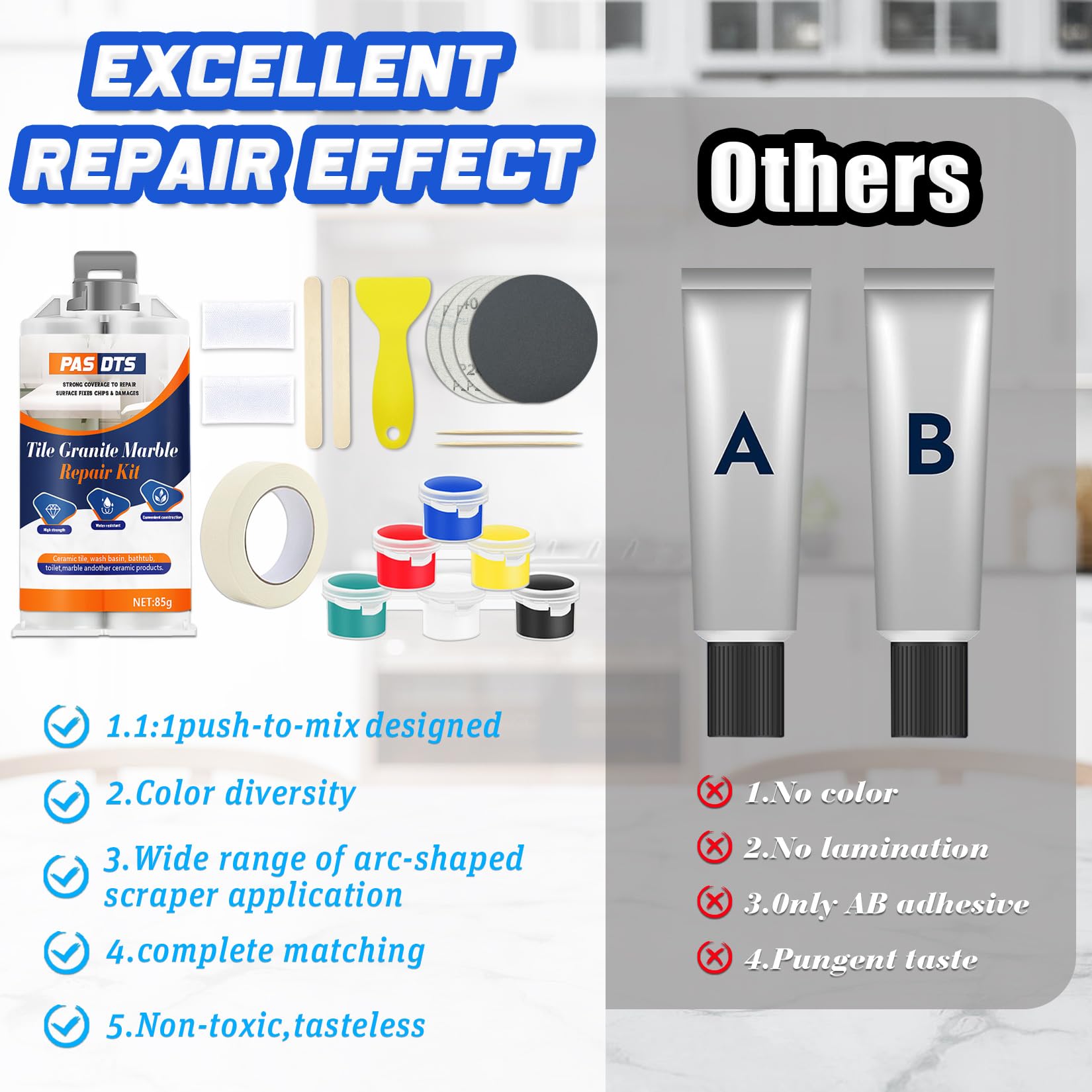 Kit Riparazione Vasca da Bagno,Kit di Riparazione Doccia Ceramica e Smalto per Riparazione Ammaccature Fori Graffi crepe, Kit Riparazione Piastrelle Impermeabile-Offre più Opzioni di Colore