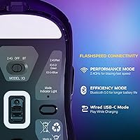 Vista 4 de ATTACK SHARK X3 - Mouse inalámbrico para juegos, mouse ergonómico de computadora de 1.49 onzas, triple modo PAW3395 sensor óptico de 26 K DPI