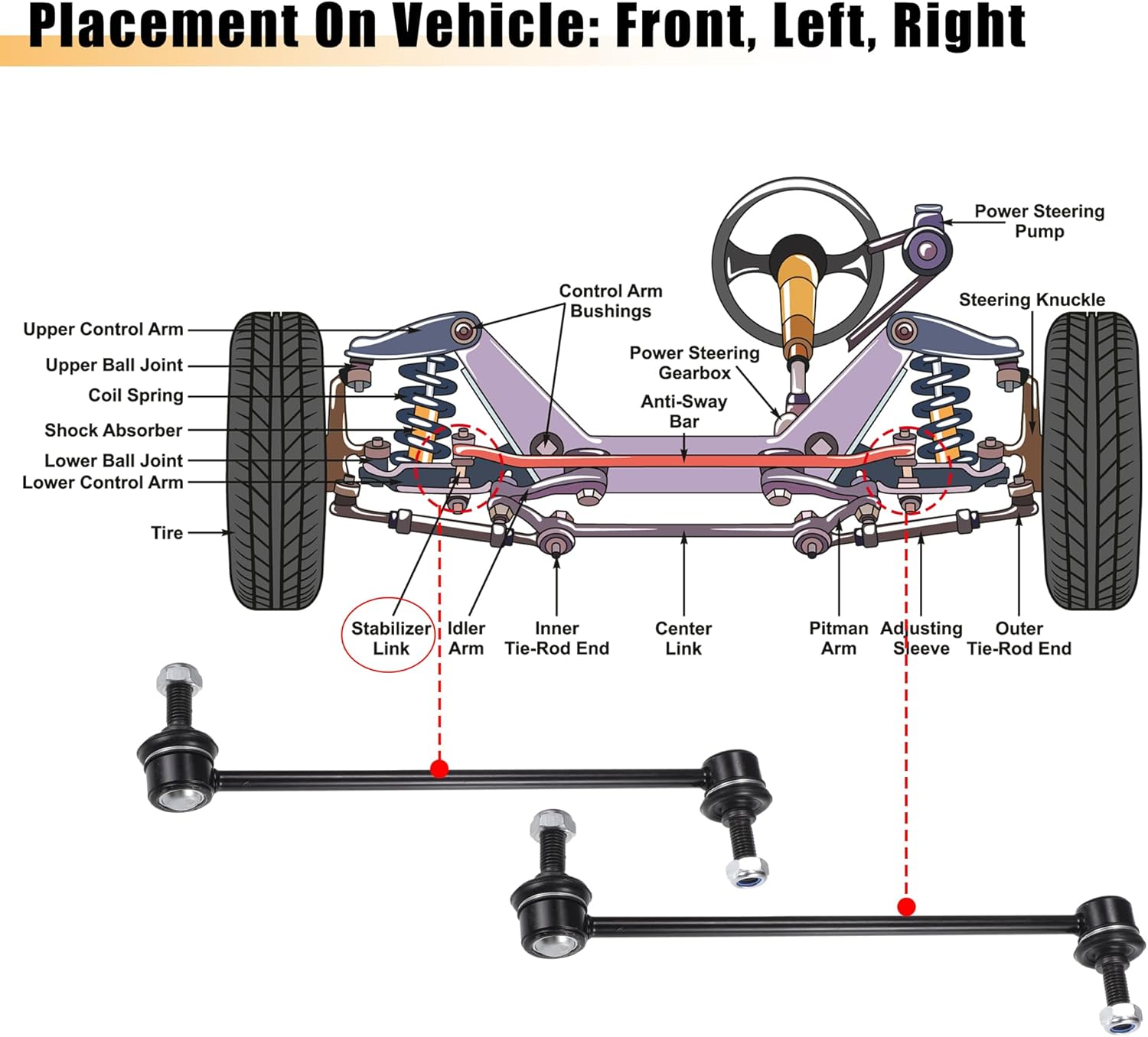 X AUTOHAUX 2pcs Front Sway Bar Links Stabilizer Link Kit for Fiat 500X 2016-2019 for Jeep Compass 2017-2022 for Jeep Renegade 2015-2021 Suspension Kit No.K750795