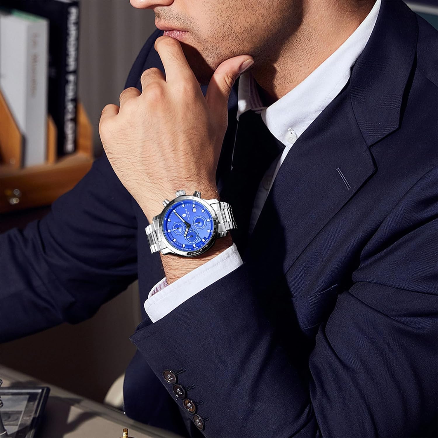 SAPPHERO Men's Wrist Watches - Chronograph Watches for Men, Luxury Stainless Steel, Waterproof Quartz Watch for Business, Casual, and Sports, Stylish Gift for Him - Image 6