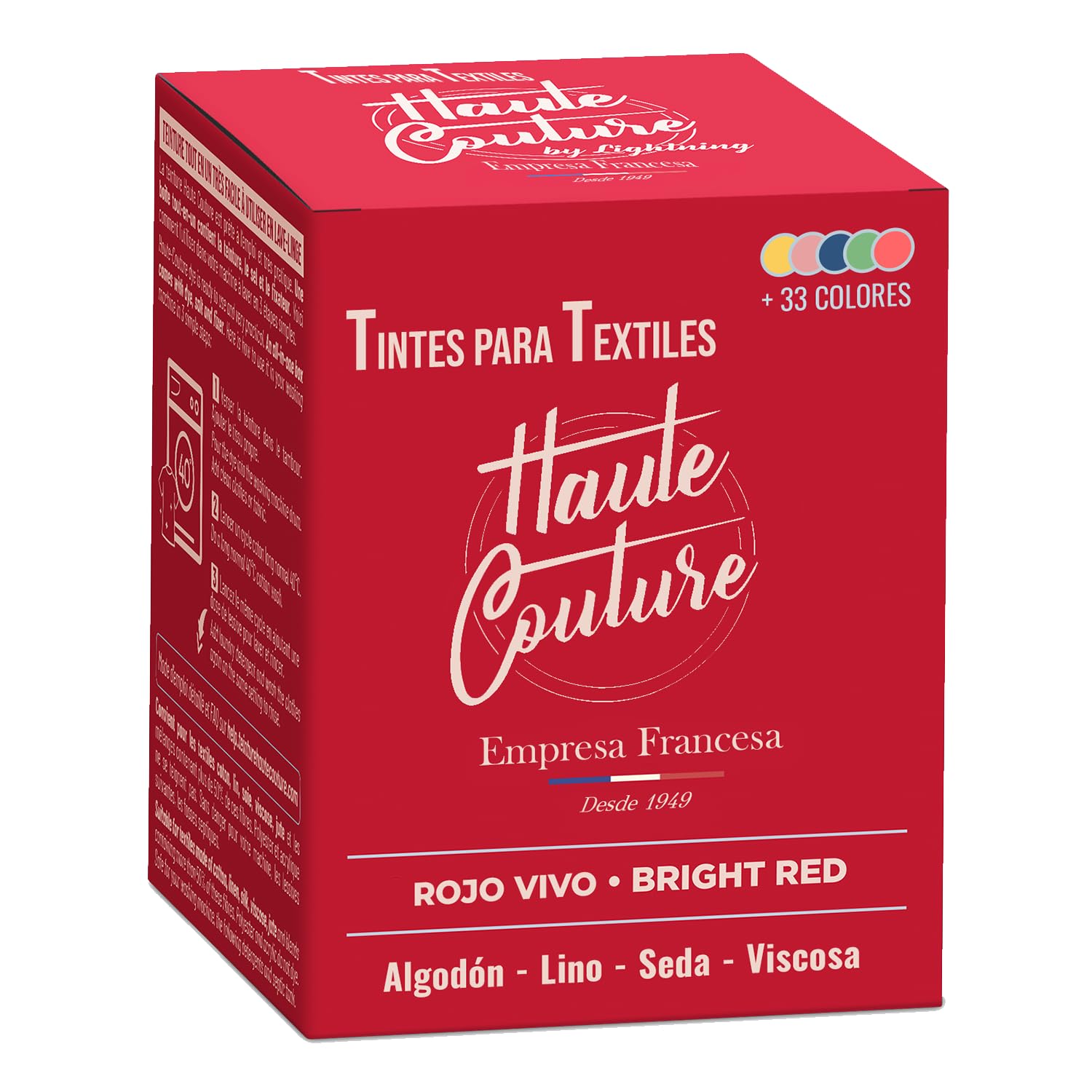 Haute Couture - Tinte para Ropa y Textil Rojo Vivo - 350g - Tinte Textil Todo en uno - Listo Para Teñir Ropa y Tejidos