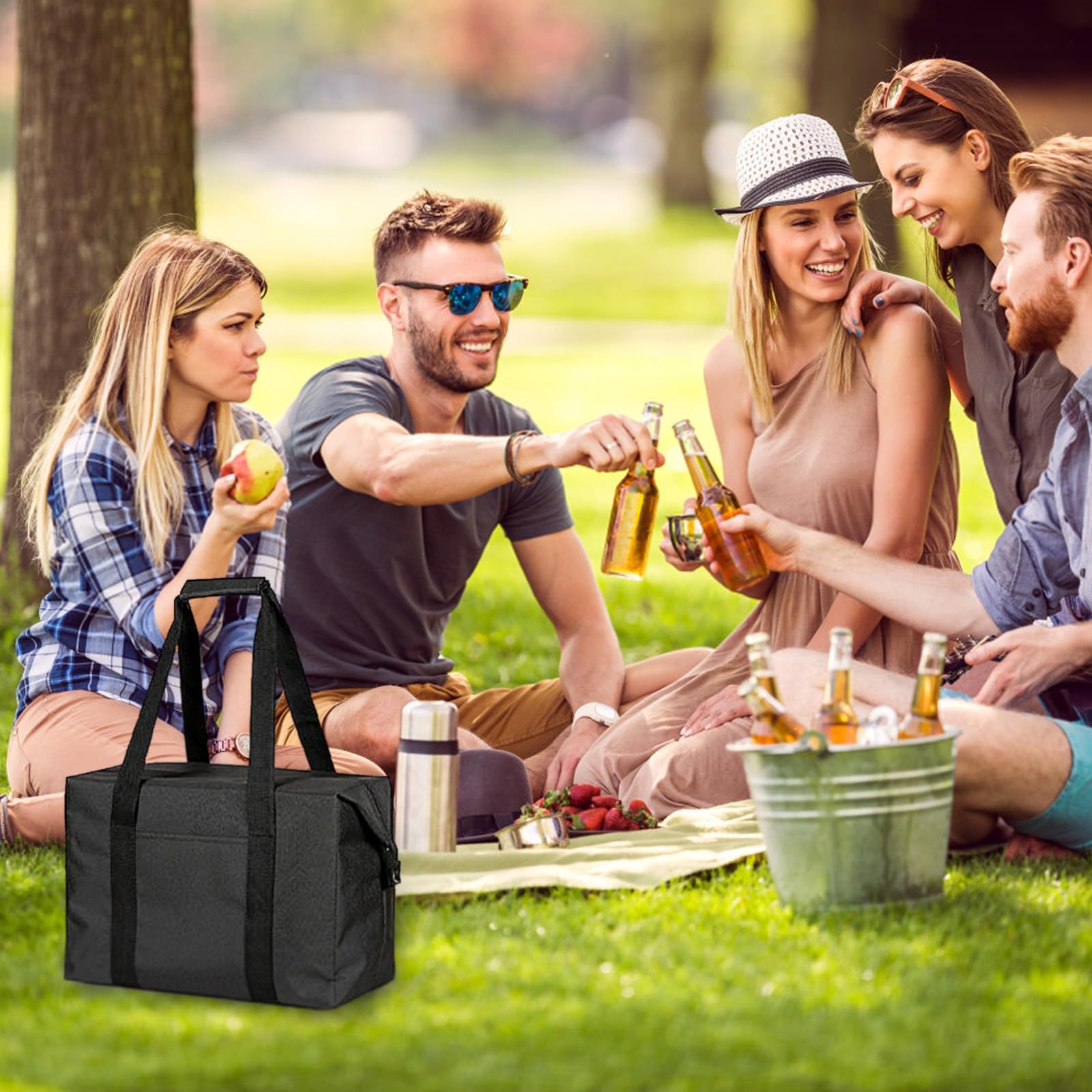 Insulated Cooler Bag 20L with Hard Liner, Foldable Thermal Picnic Bag, Leakproof Lunch Carrier for Camping, BBQ, Fishing, Beach, Grocery Shopping, and Outdoor Activities — view 7