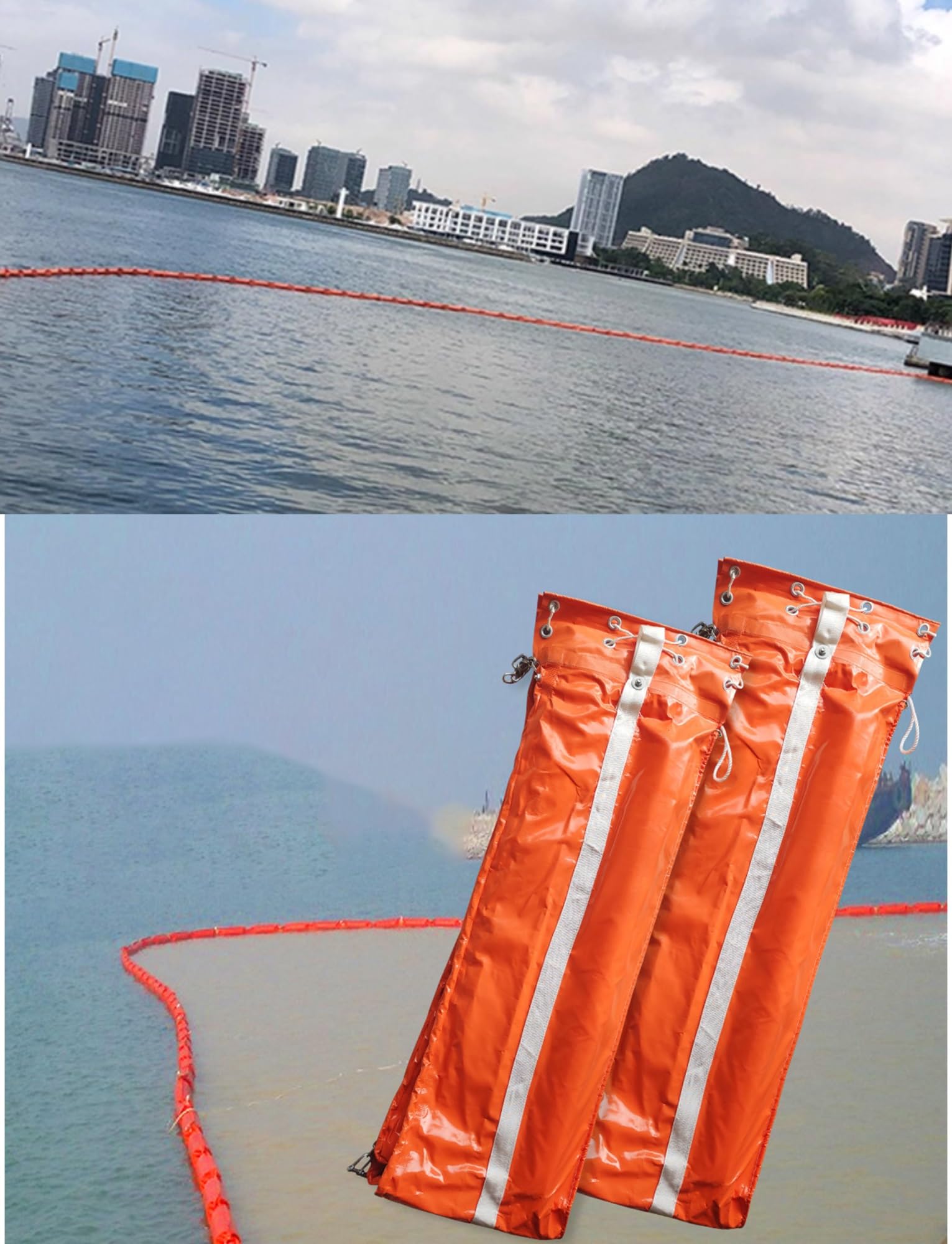 DUANHOZ PVC Oil Boom,High Strength PVC Floating Oil Boom - Lightweight & Quick Install Oil Spill Containment, Prevent Pollution, 2, Orange, 10M (35cm/13.7in)