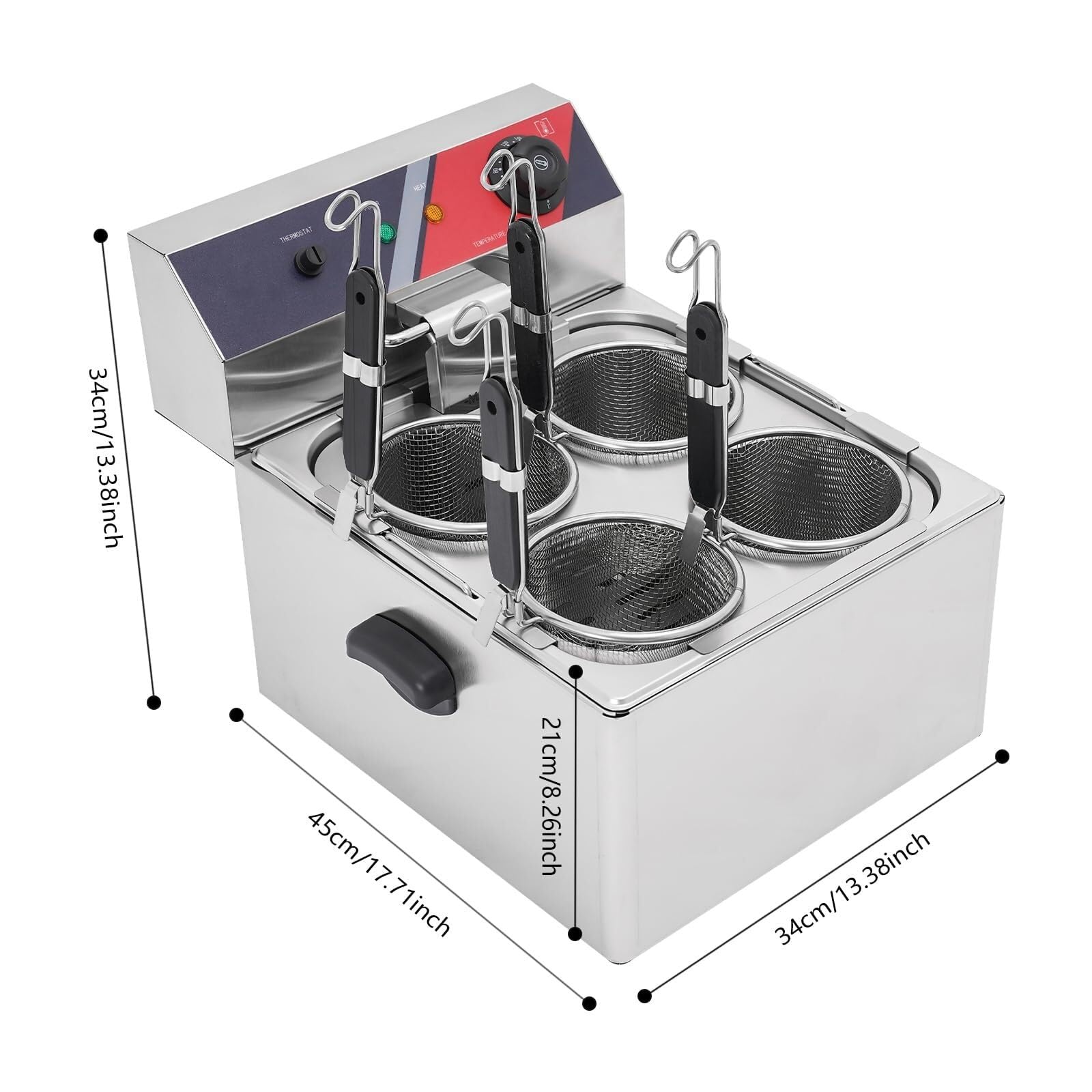 Macchina for la Cottura della Pasta a 4 Fori, cuocipasta Elettrico in Acciaio Inox 201 con 4 cestelli filtranti for Spaghetti, Gnocchi, Snack fritti, 3,5 kW
