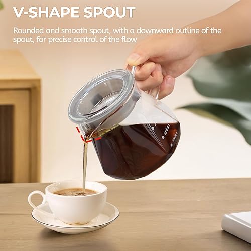 Miniatura 7 de Cafetera para verter sobre 14.8 fl oz de vidrio borosilicato con 50 filtros de papel de cono V60, tapa de vidrio de nuez, jarra de gotero