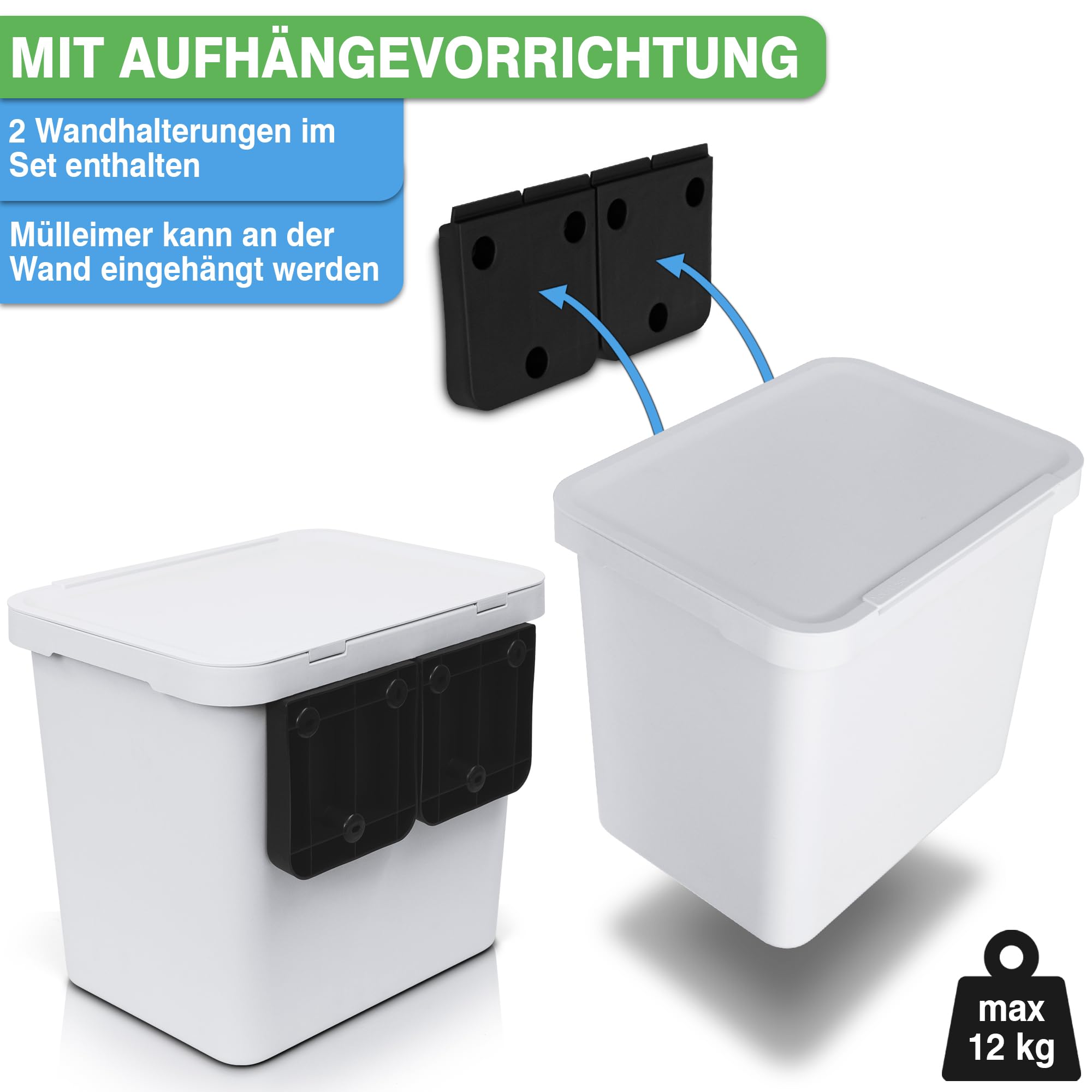 YourCasa Mülleimer Küche 2 Fächer [20L] im exklusiven Design - Mülltrennsystem mit Deckel und Fuß - Abfalleimer groß mit 2x10L herausnehmbaren Eimern Küchenabfalleimer recycling (Hellgrau, 20 Liter)