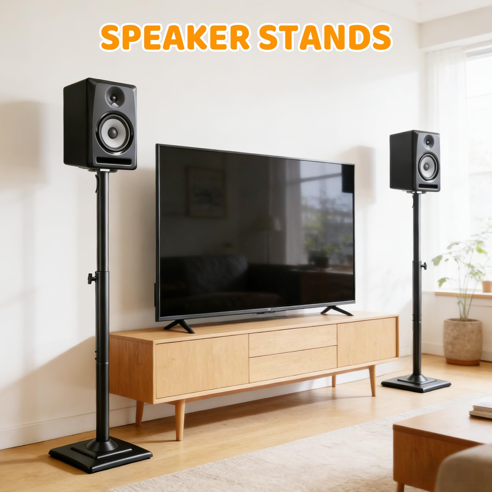 2 Pièces Support Enceinte, Pieds Universels Réglables, Noir | Hauteur Maximale 106