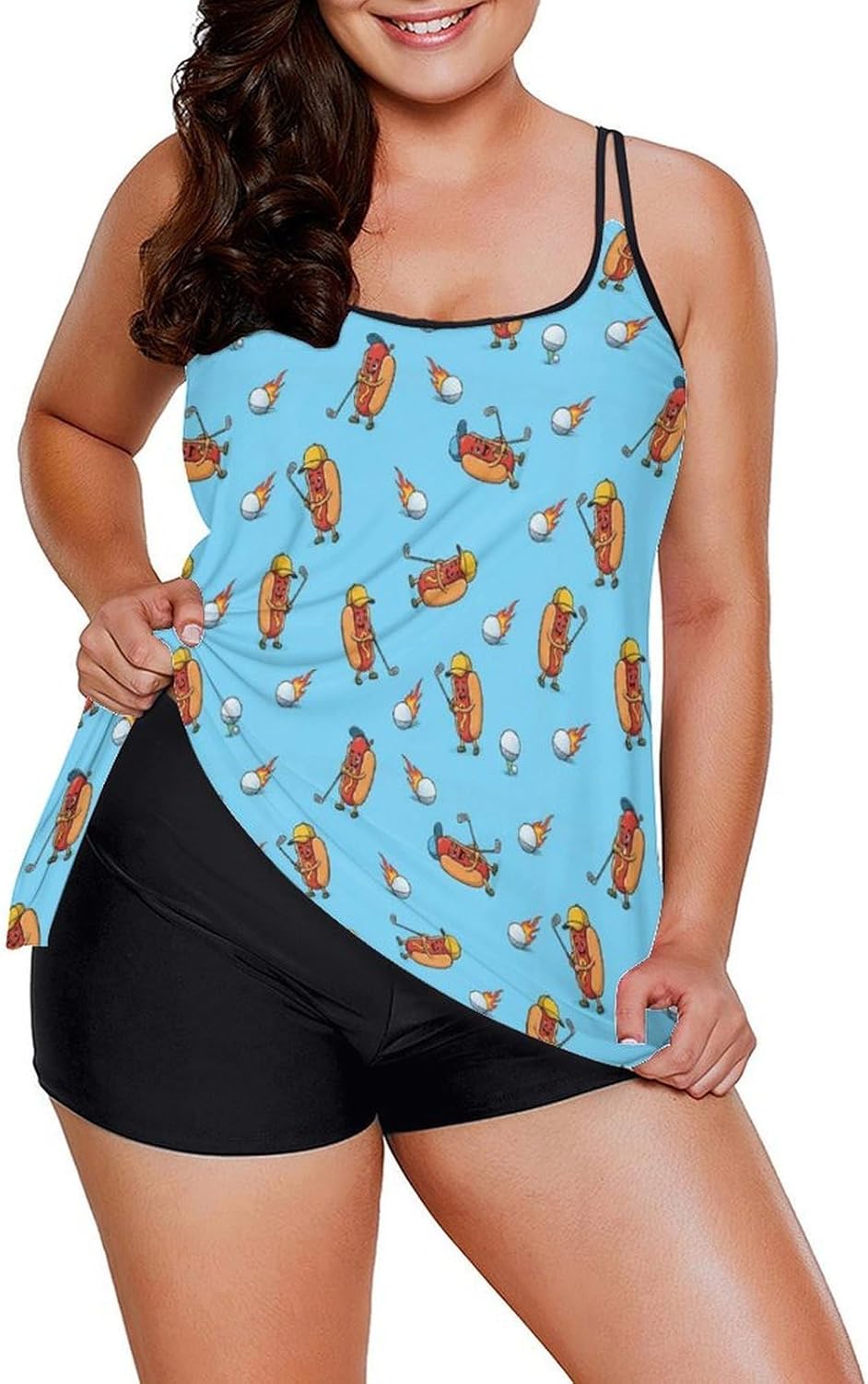 Two Piece Tankini Swimsuits for Women Tummy Control Plus Size Bathing Suits Lobster Flowy Swim Tops with Boyshorts 5XL