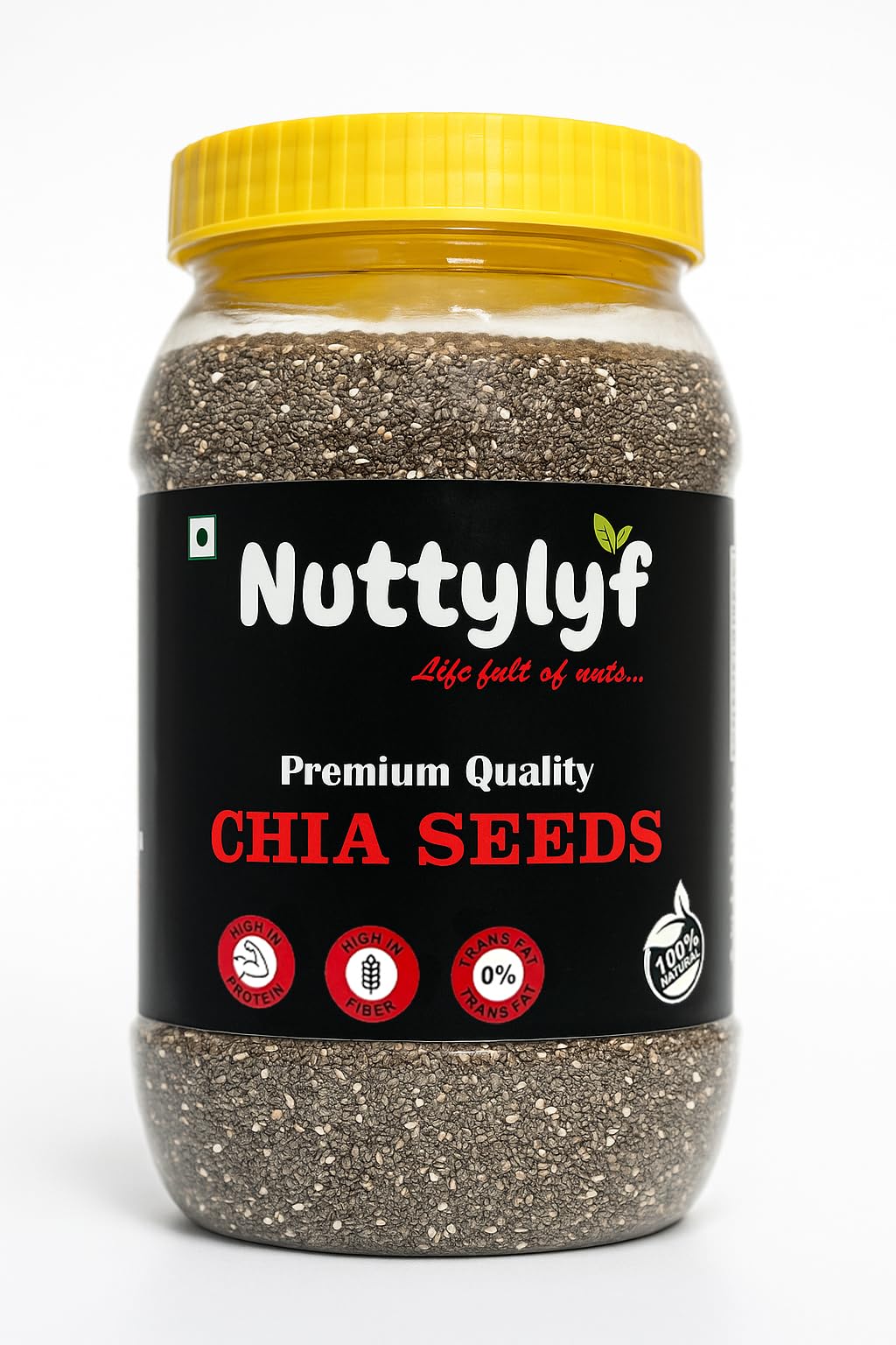 Nuttylyf Chia Seeds 900g, for Eating | Seeds for Weight Management | Rich in Calcium, Omega-3, Protein, Fibre, & Non GMO, Reusable Jar (Pack of 1)