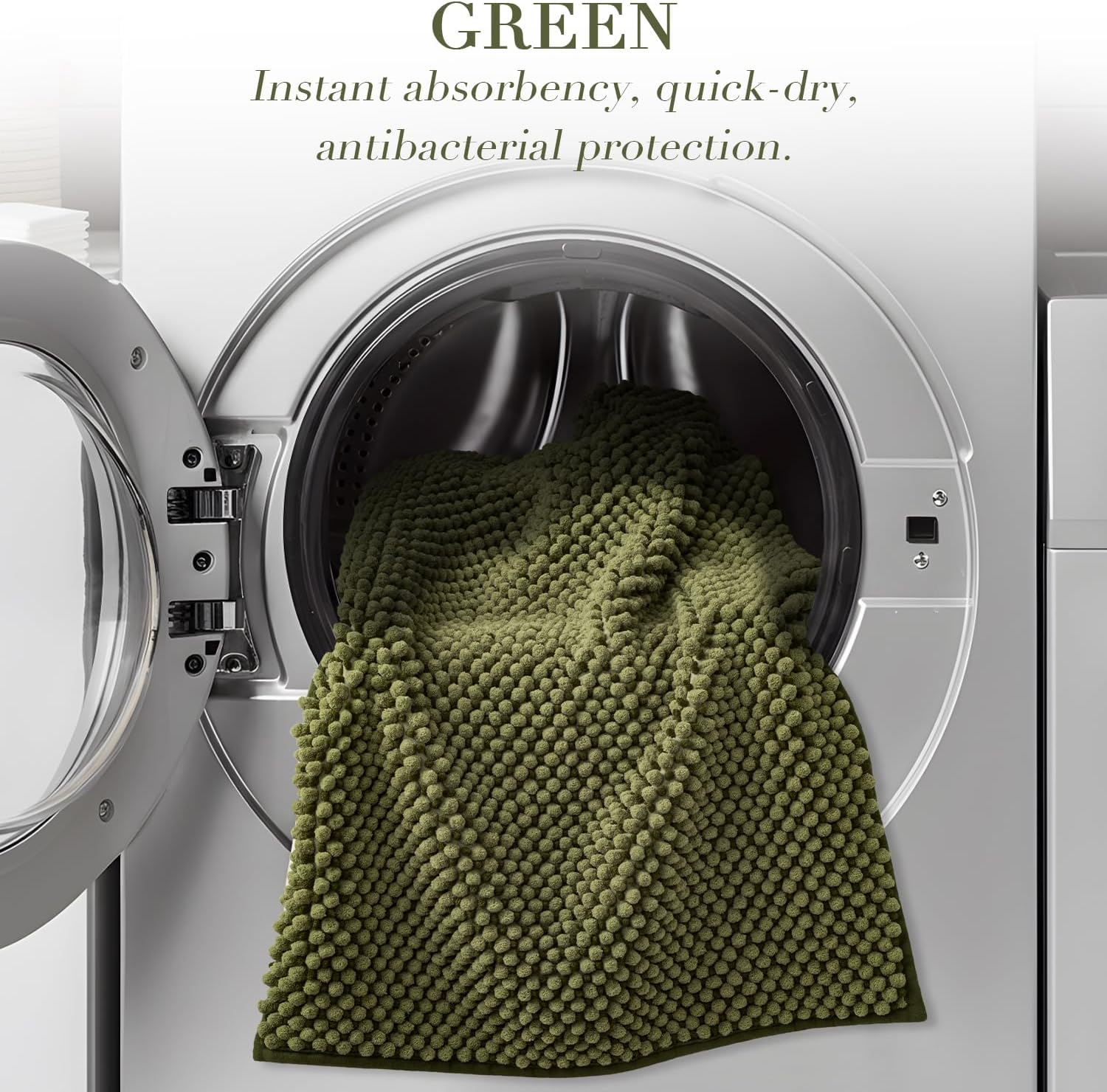 BSICPRO Bathroom Rugs Set 2 Piece-Chenille Bath Mats Non Slip-Thick Soft Absorbent Sage Bath Rug-Shower Floor Mat Machine Washable-Bathroom Decor Accessories (Olive Green, 20" x 47" Plus 20" x 32")