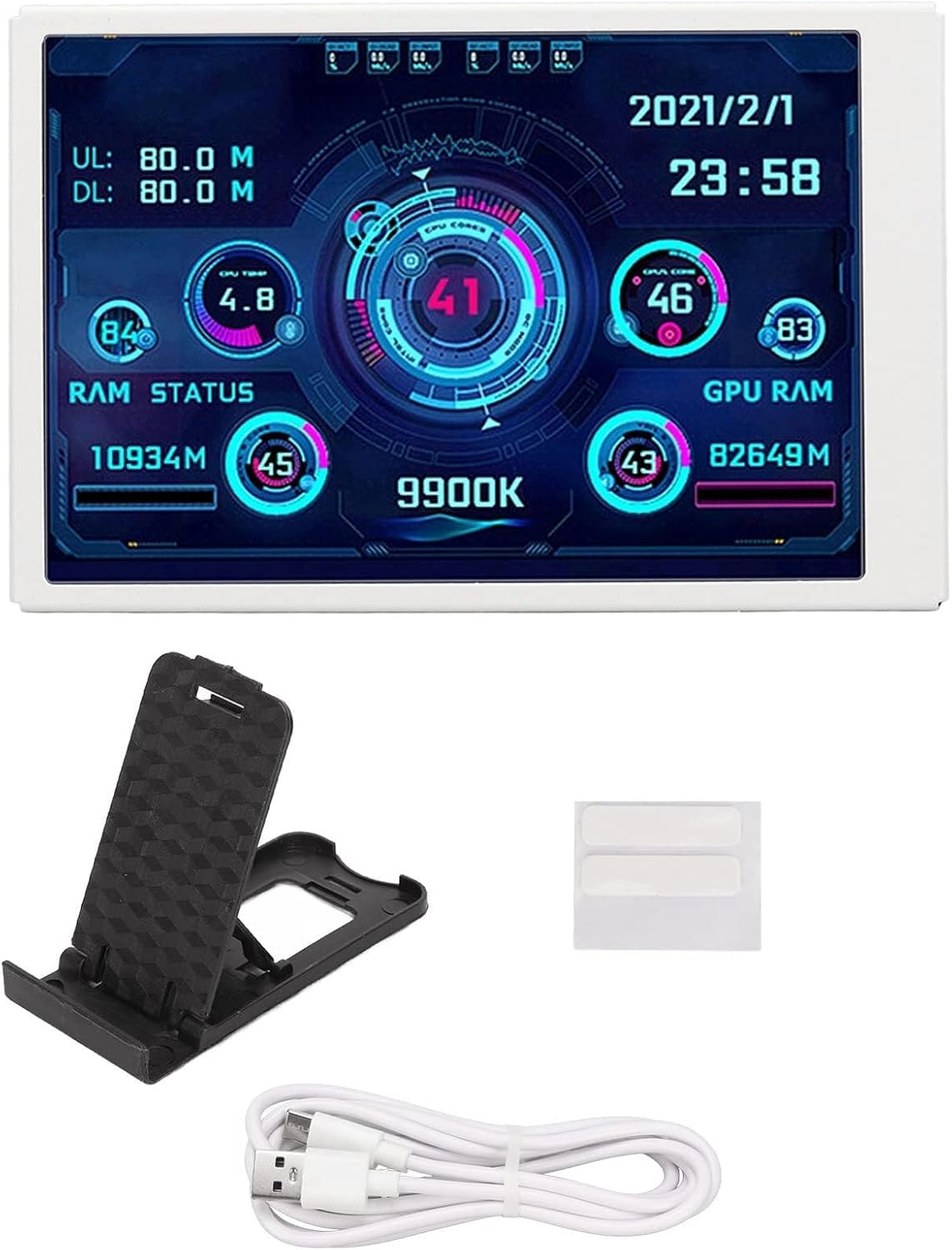 Computer Temp Monitor, 3.5in I P S USB Mini Screen, Computer Case Secondary Screen PC Temperature Display for Hard Disk Data (15cm-White)