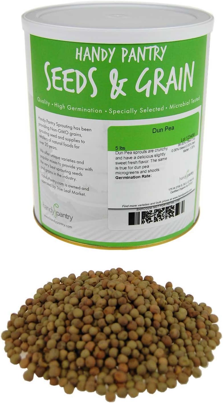 Dun Pea Sprouting Seeds - 5 Lbs - Dried Dun Peas - Edible Seeds, Gardening, Hydroponics, Growing Salad Sprouts & Microgreens, Planting, Food Storage, Soup & More